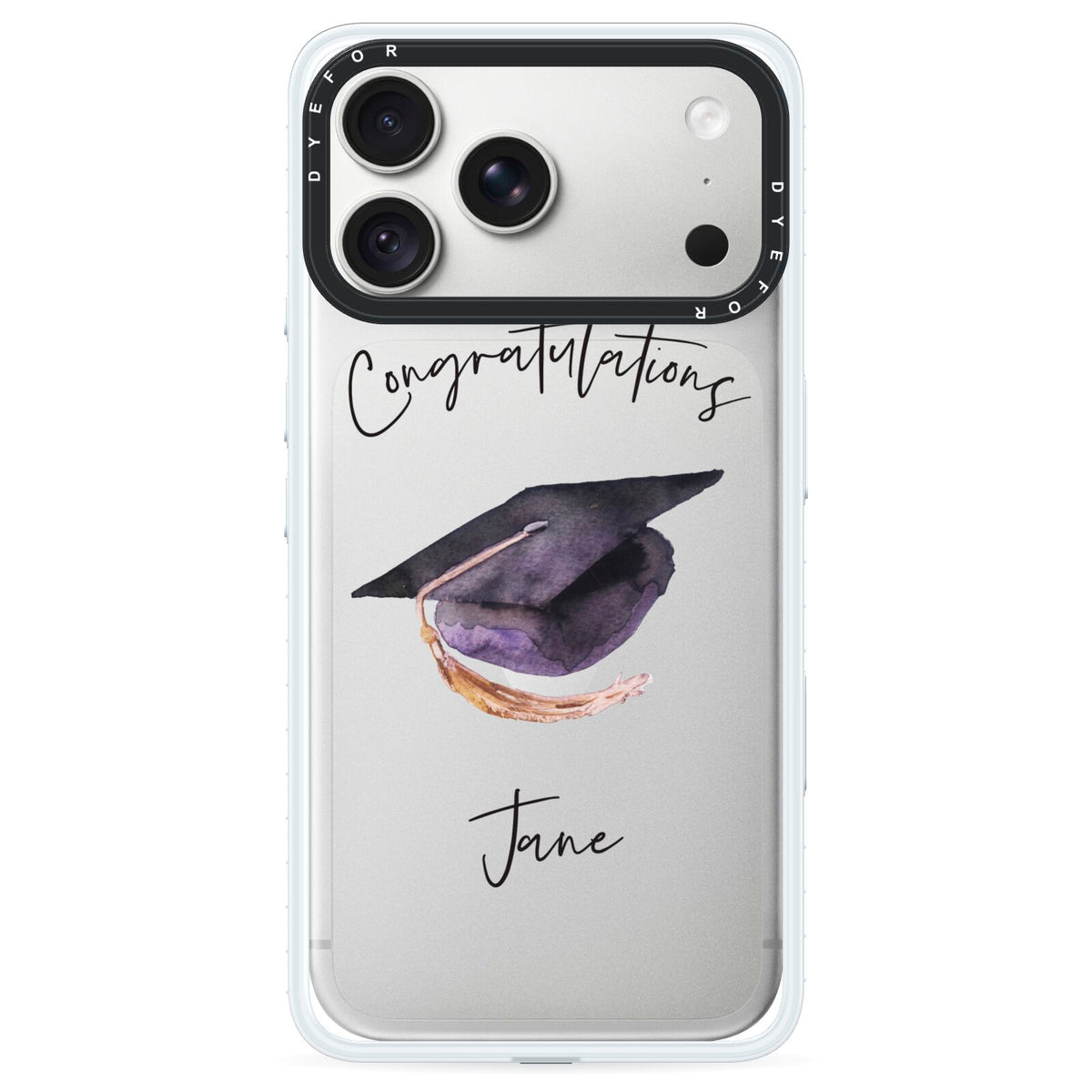Congratulations Graduate Custom iPhone 18 Pro Max Black Impact Pre order Case on Silver phone