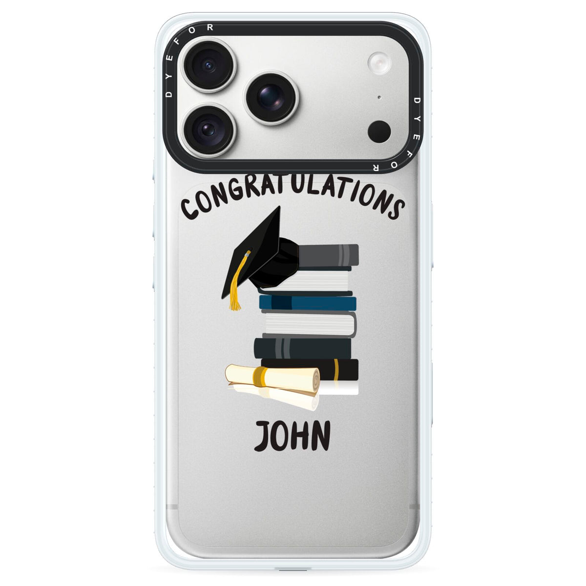 Congratulations Graduate iPhone 18 Pro Max Black Impact Pre order Case on Silver phone