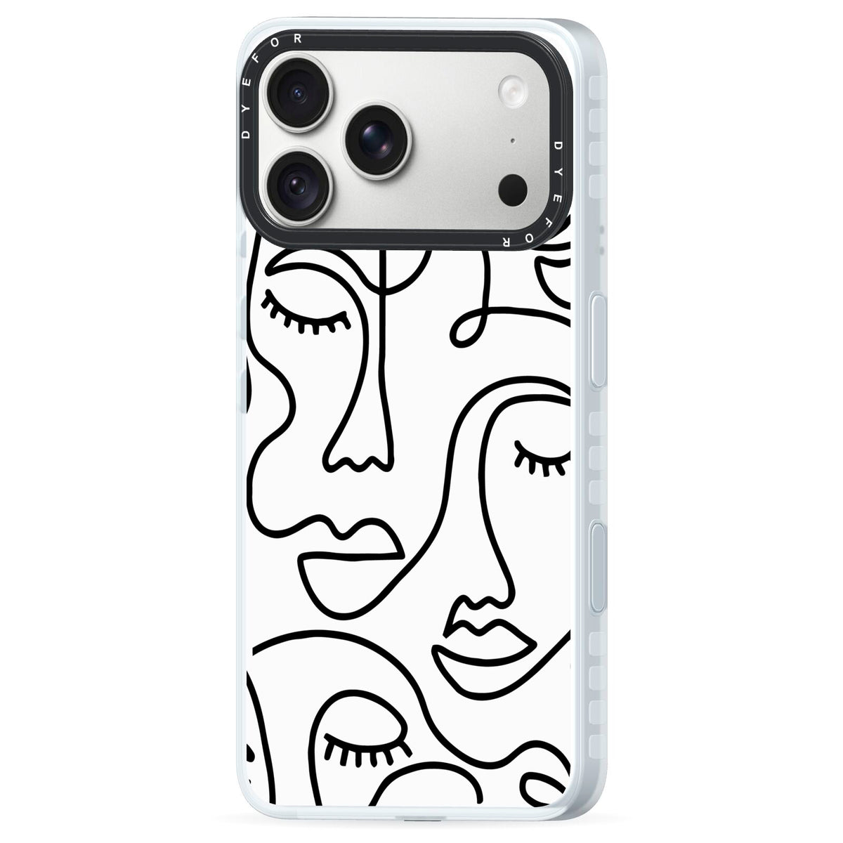 Continuous Abstract Face iPhone 18 Pro Max Black Impact Pre order Case Side Angle on Silver phone