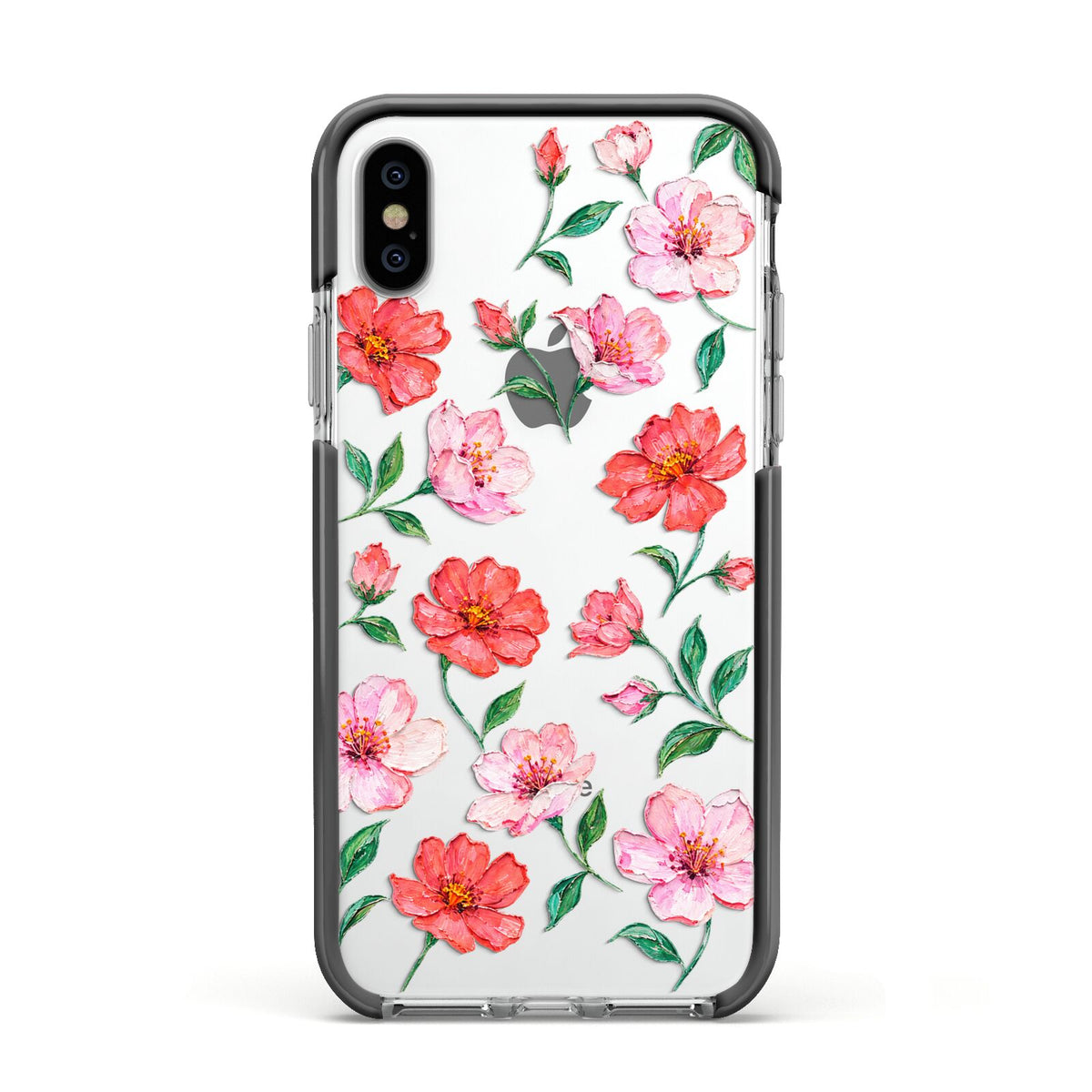 Coral Muse Apple iPhone Xs Impact Case Black Edge on Silver Phone