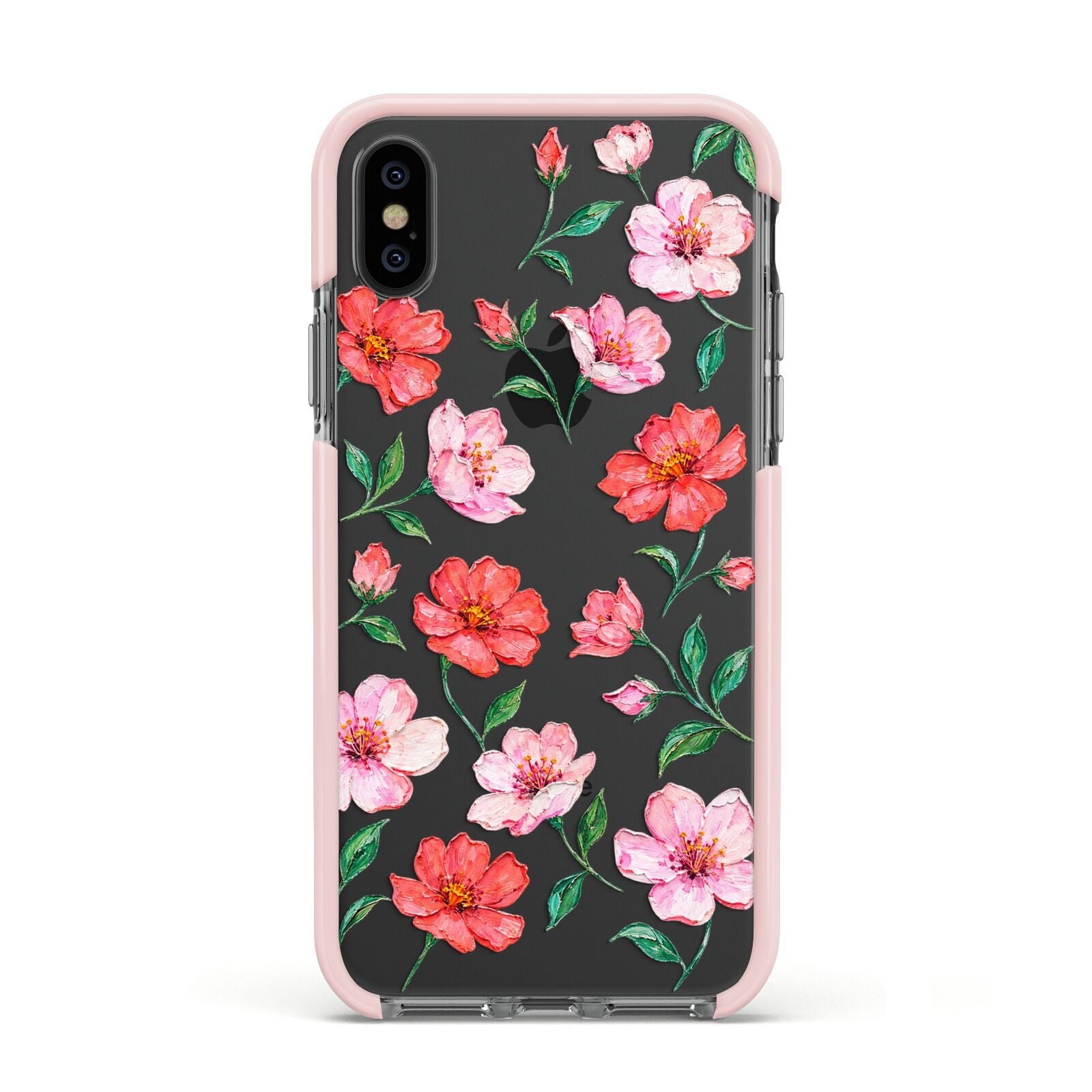 Coral Muse Apple iPhone Xs Impact Case Pink Edge on Black Phone