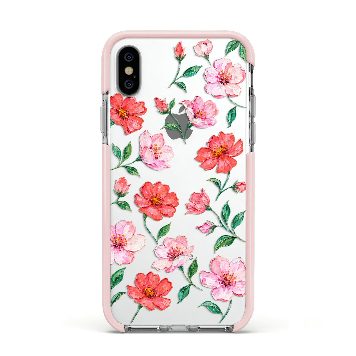 Coral Muse Apple iPhone Xs Impact Case Pink Edge on Silver Phone