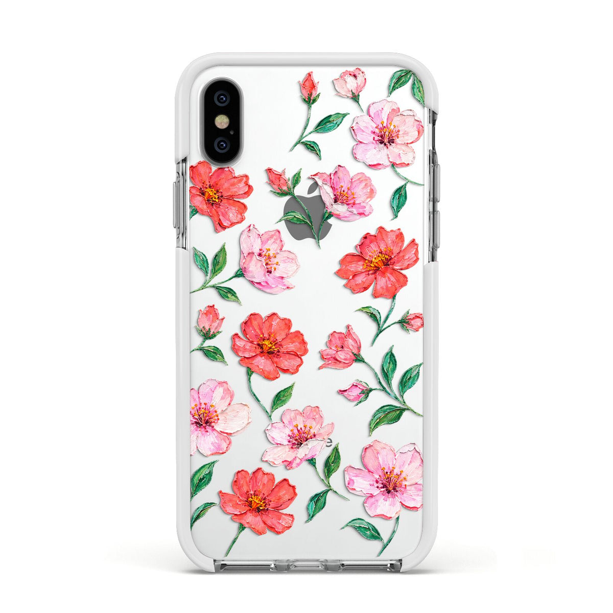 Coral Muse Apple iPhone Xs Impact Case White Edge on Silver Phone