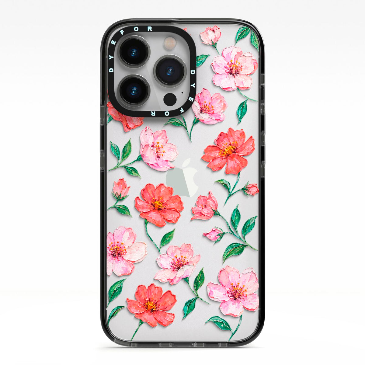 Coral Muse iPhone 13 Pro Black Impact Case on Silver phone