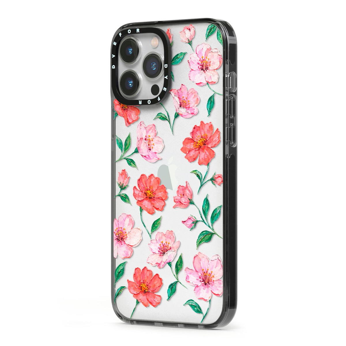 Coral Muse iPhone 13 Pro Max Black Impact Case Side Angle on Silver phone