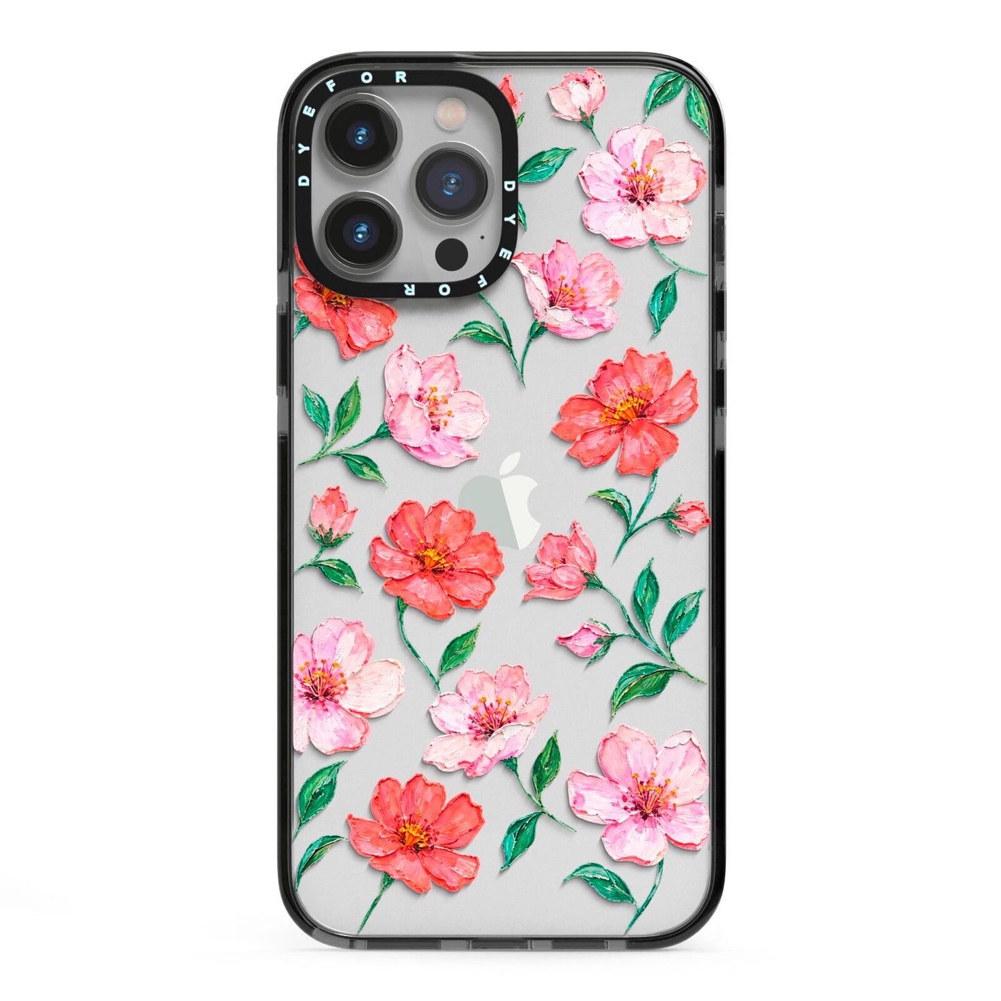 Coral Muse iPhone 13 Pro Max Black Impact Case on Silver phone