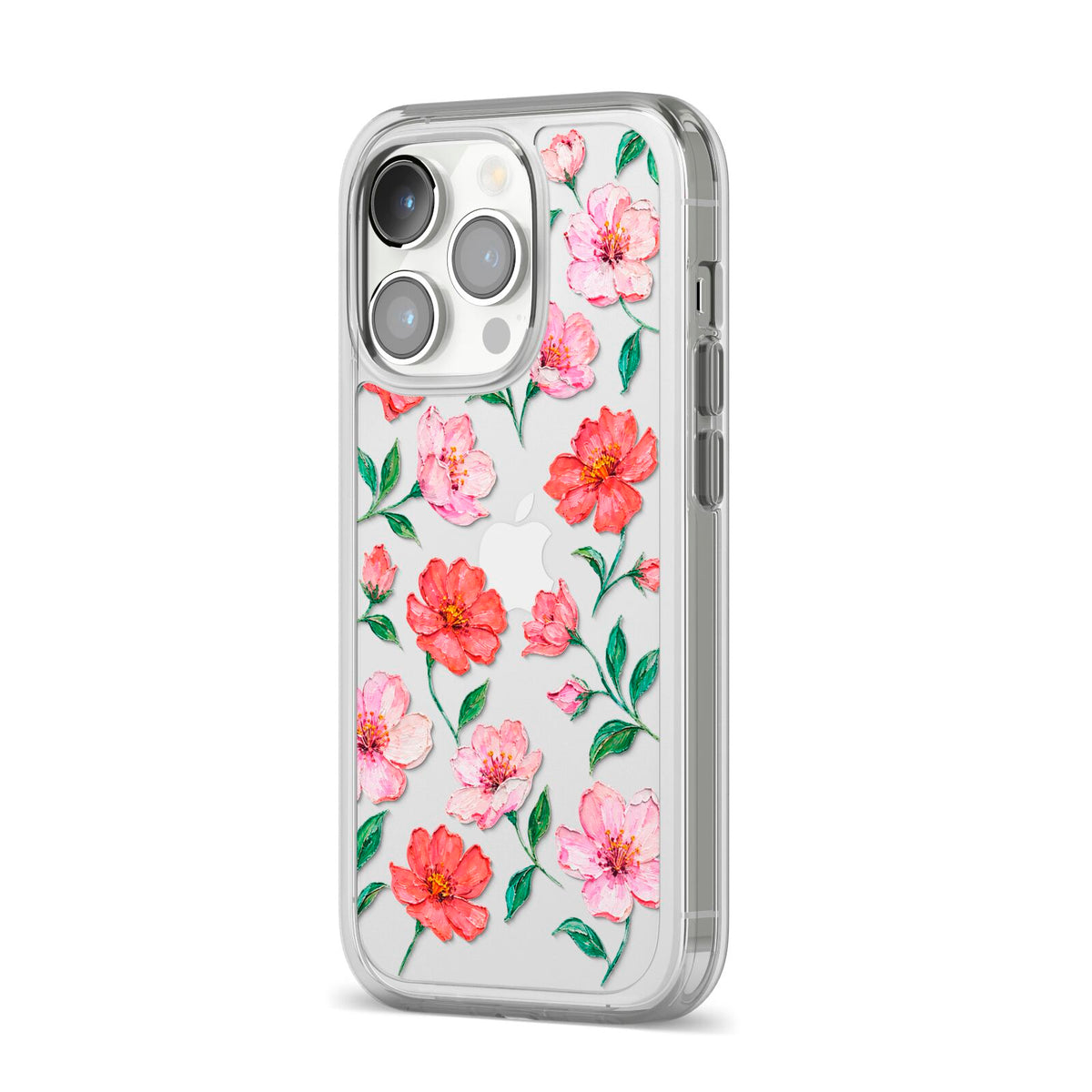 Coral Muse iPhone 14 Pro Clear Tough Case Silver Angled Image