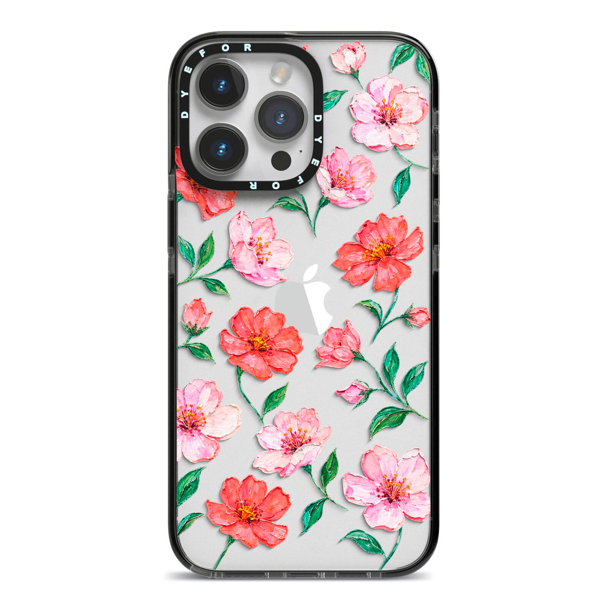 Coral Muse iPhone 14 Pro Max Black Impact Case on Silver phone