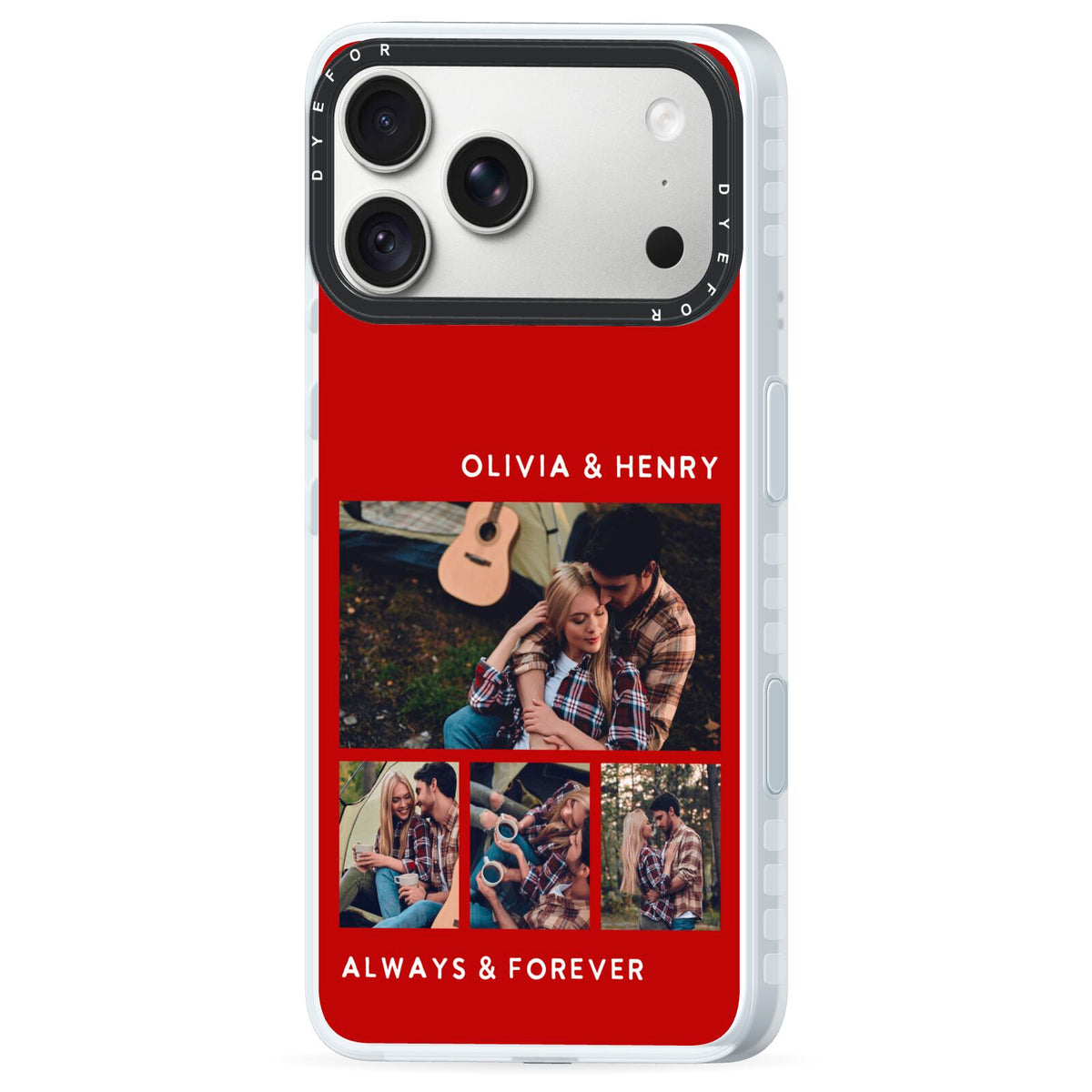 Couples Photo Collage Personalised iPhone 18 Pro Black Impact Pre order Case Side Angle on Silver phone