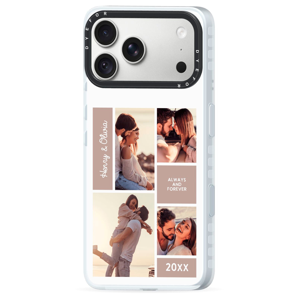 Couples Valentine Photo Collage Personalised iPhone 18 Pro Max Black Impact Pre order Case Side Angle on Silver phone