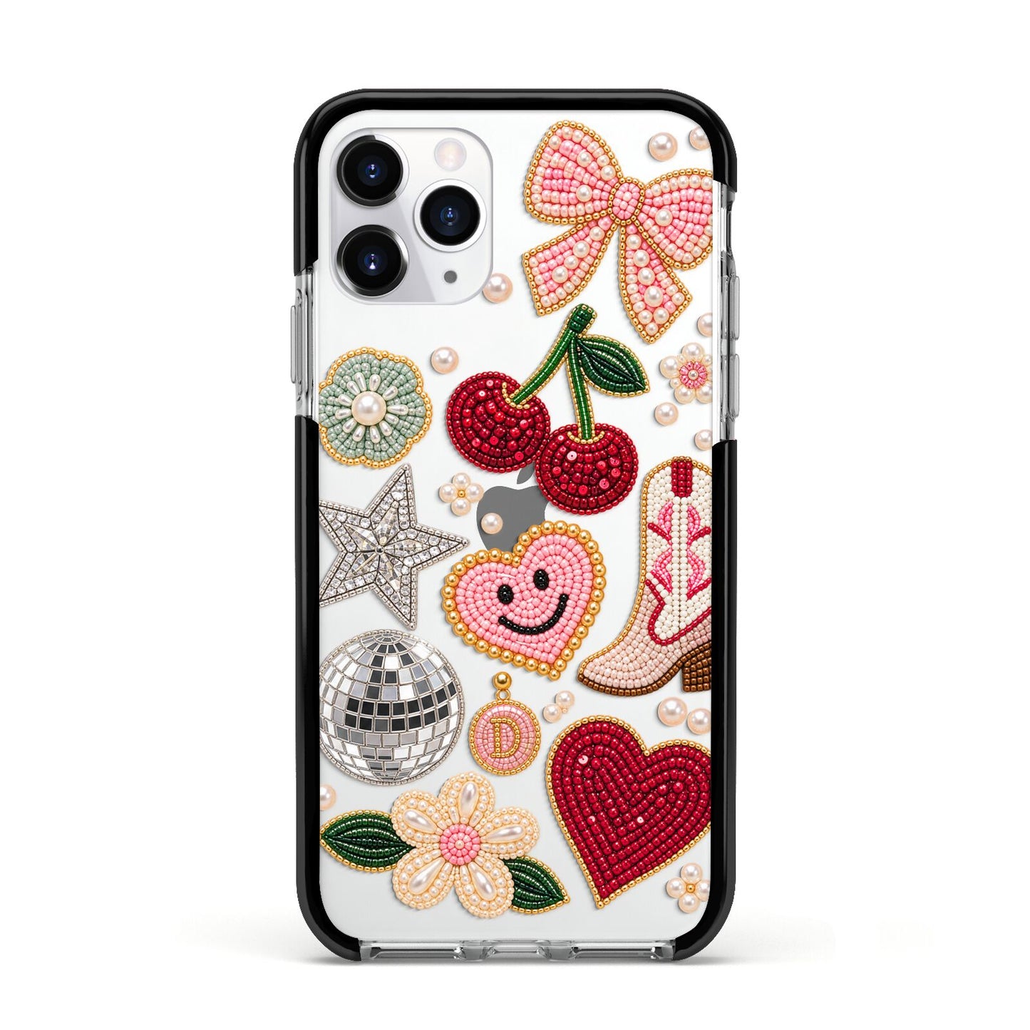 Cowgirl Keepsakes Beaded Charms Apple iPhone 11 Pro in Silver with Black Impact Case