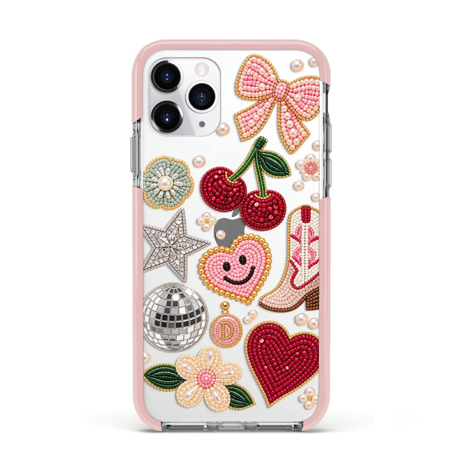 Cowgirl Keepsakes Beaded Charms Apple iPhone 11 Pro in Silver with Pink Impact Case
