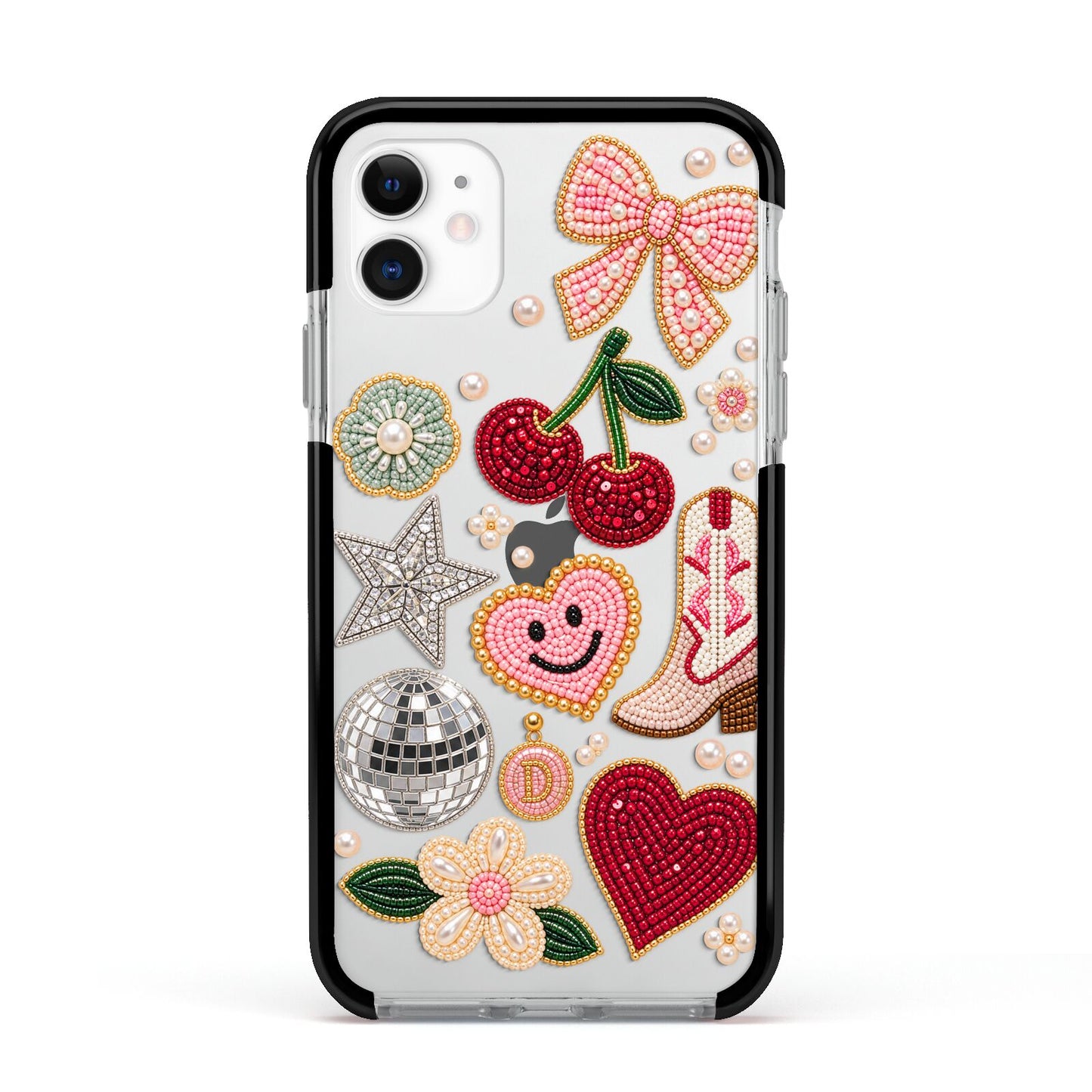 Cowgirl Keepsakes Beaded Charms Apple iPhone 11 in White with Black Impact Case