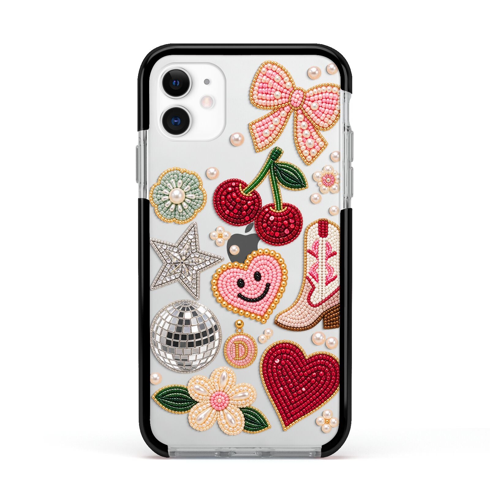 Cowgirl Keepsakes Beaded Charms Apple iPhone 11 in White with Black Impact Case