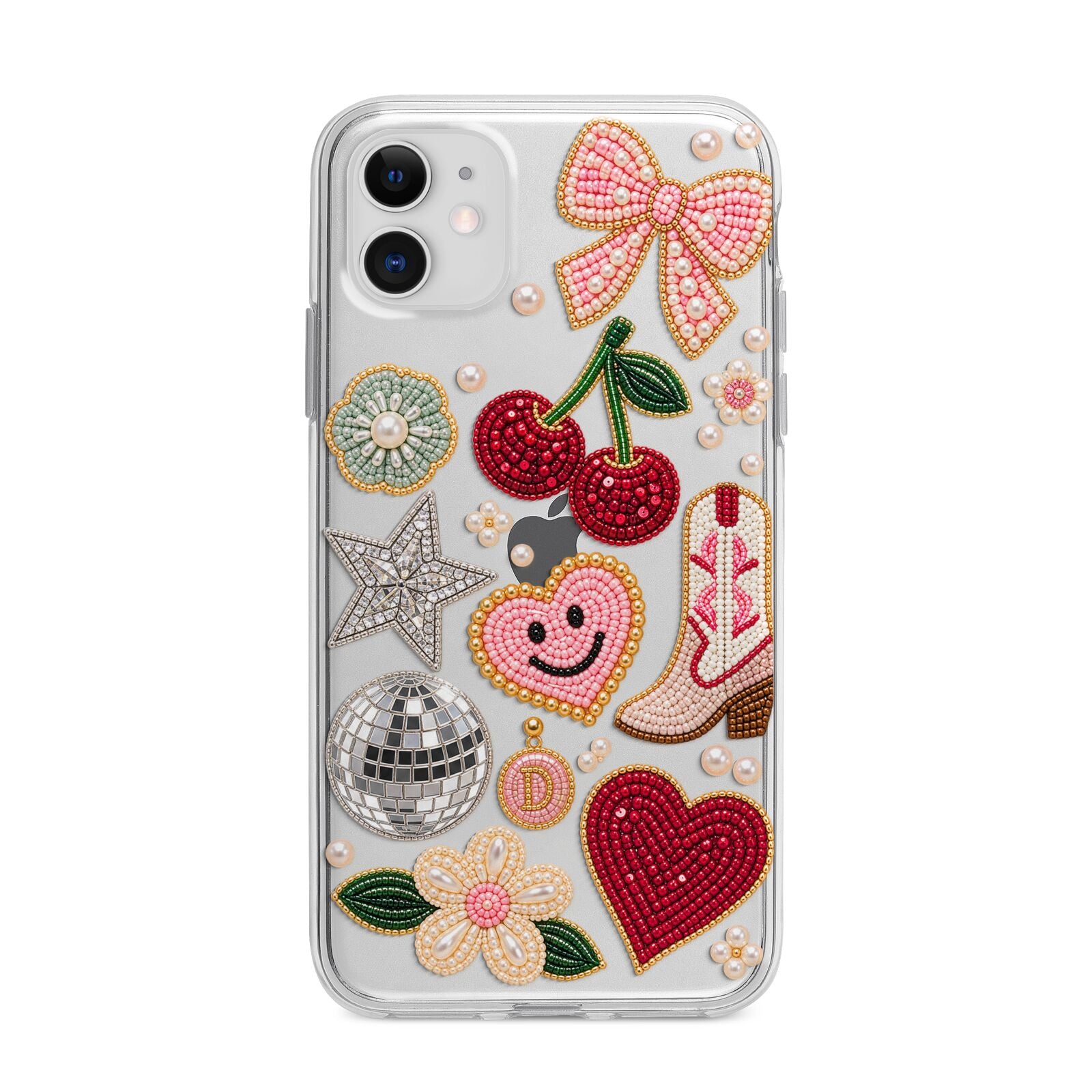 Cowgirl Keepsakes Beaded Charms Apple iPhone 11 in White with Bumper Case