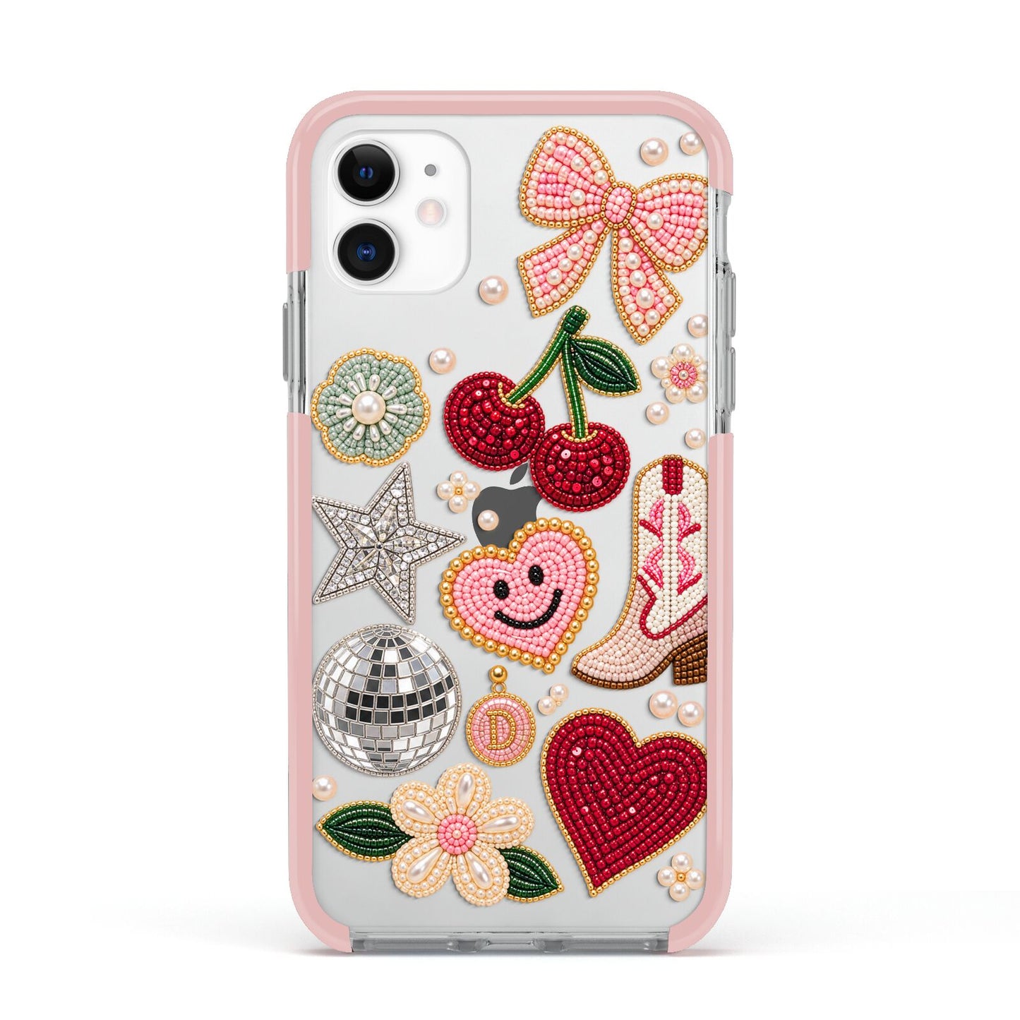 Cowgirl Keepsakes Beaded Charms Apple iPhone 11 in White with Pink Impact Case