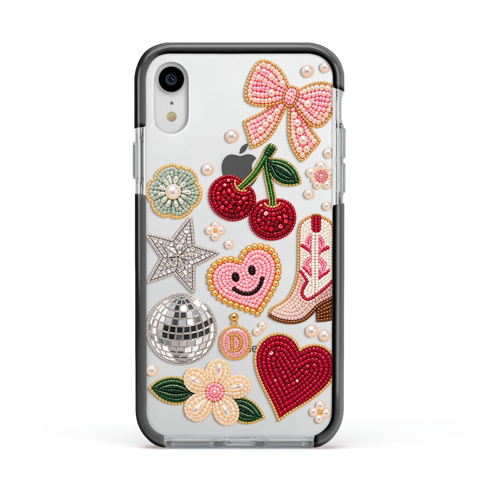 Cowgirl Keepsakes Beaded Charms Apple iPhone XR Impact Case Black Edge on Silver Phone