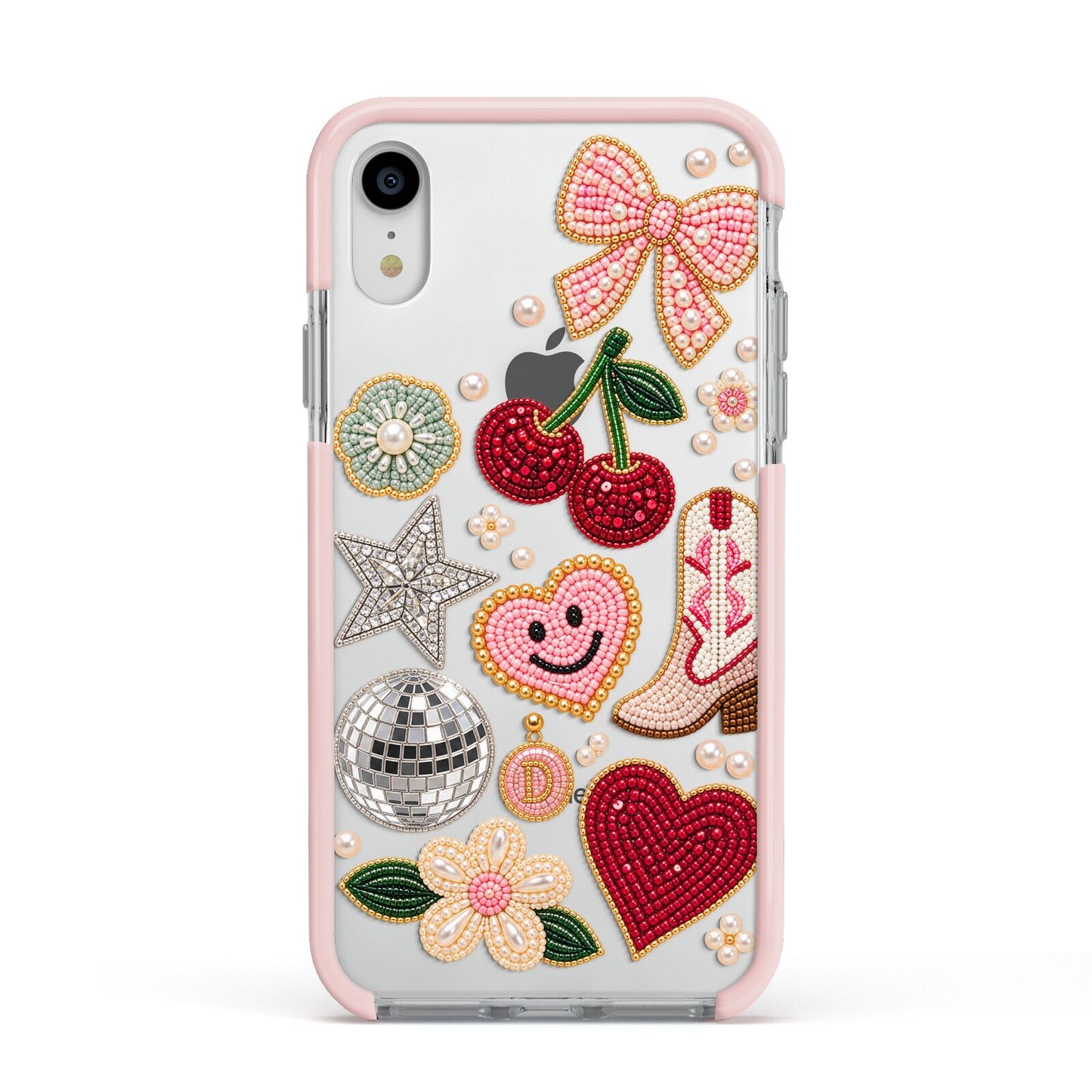 Cowgirl Keepsakes Beaded Charms Apple iPhone XR Impact Case Pink Edge on Silver Phone