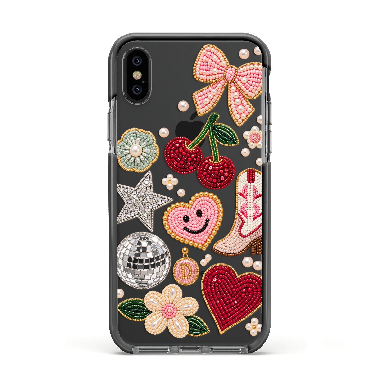 Cowgirl Keepsakes Beaded Charms Apple iPhone Xs Impact Case Black Edge on Black Phone