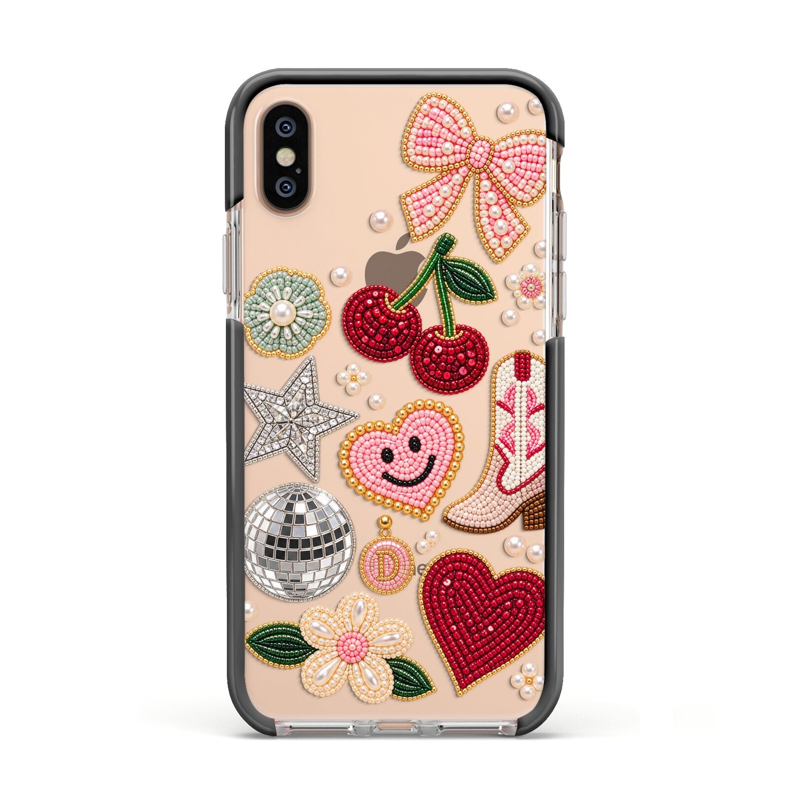 Cowgirl Keepsakes Beaded Charms Apple iPhone Xs Impact Case Black Edge on Gold Phone
