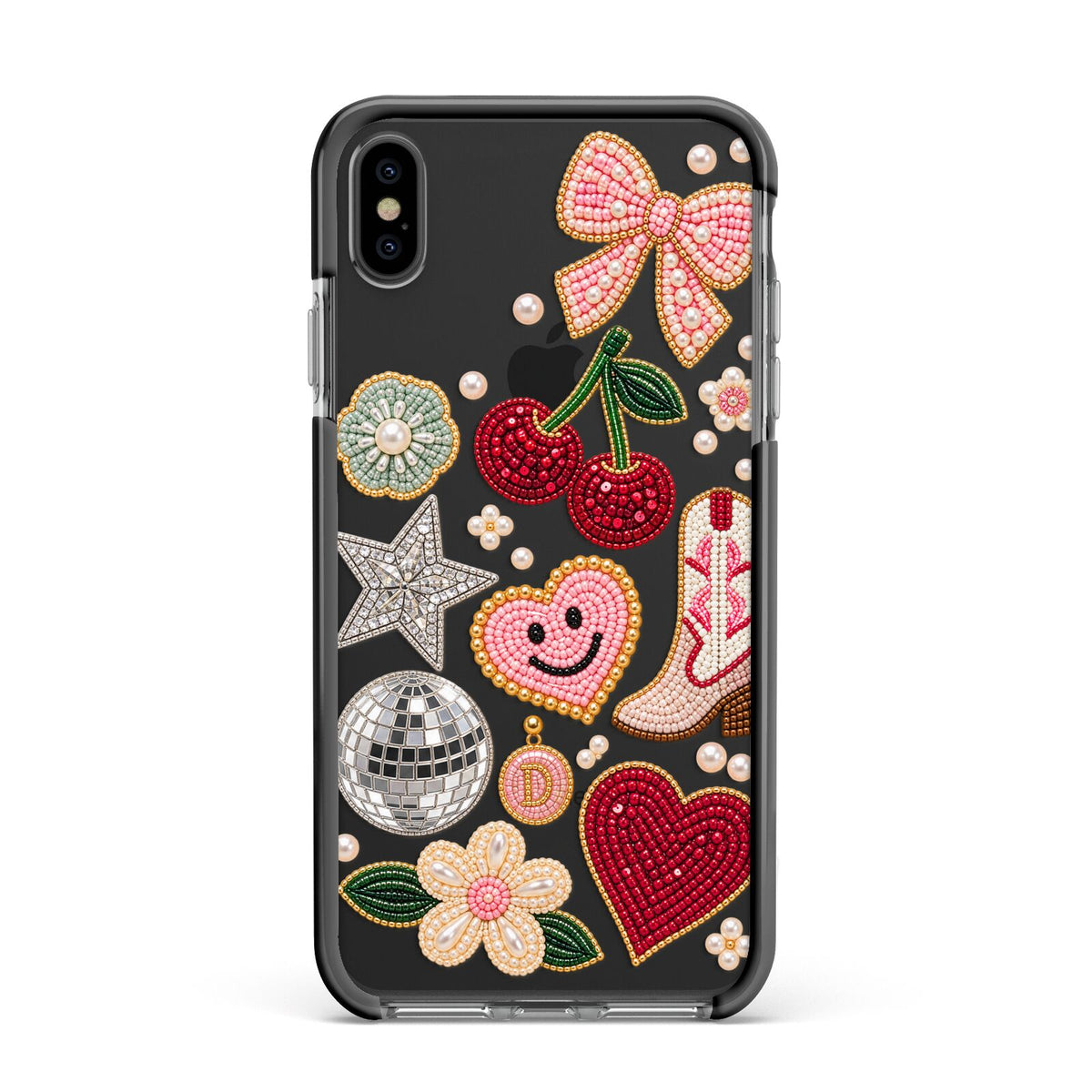 Cowgirl Keepsakes Beaded Charms Apple iPhone Xs Max Impact Case Black Edge on Black Phone