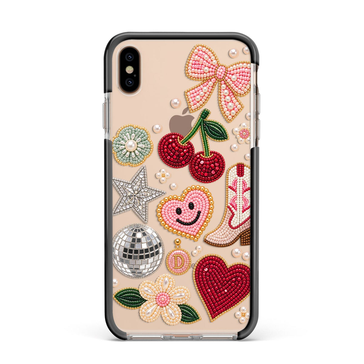 Cowgirl Keepsakes Beaded Charms Apple iPhone Xs Max Impact Case Black Edge on Gold Phone