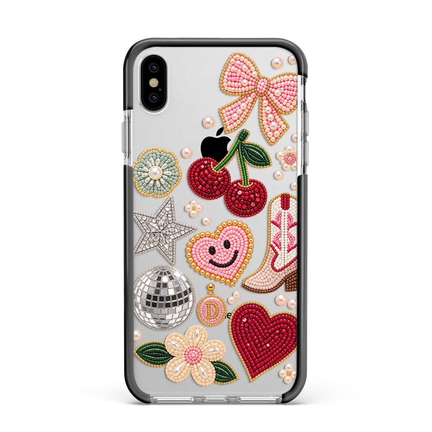 Cowgirl Keepsakes Beaded Charms Apple iPhone Xs Max Impact Case Black Edge on Silver Phone