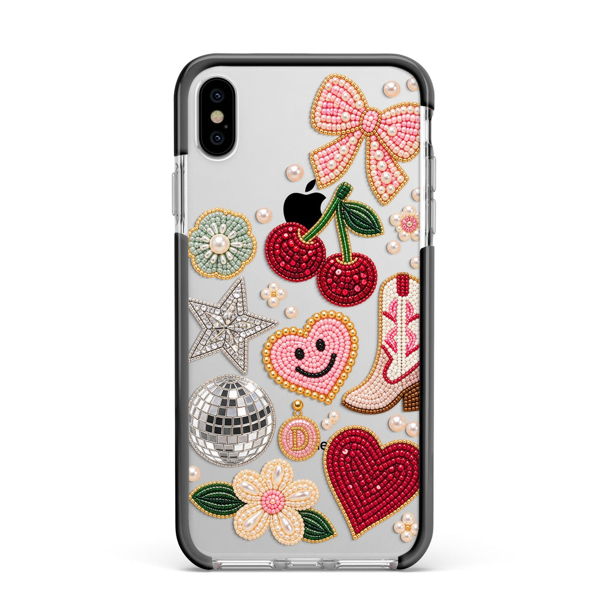 Cowgirl Keepsakes Beaded Charms Apple iPhone Xs Max Impact Case Black Edge on Silver Phone