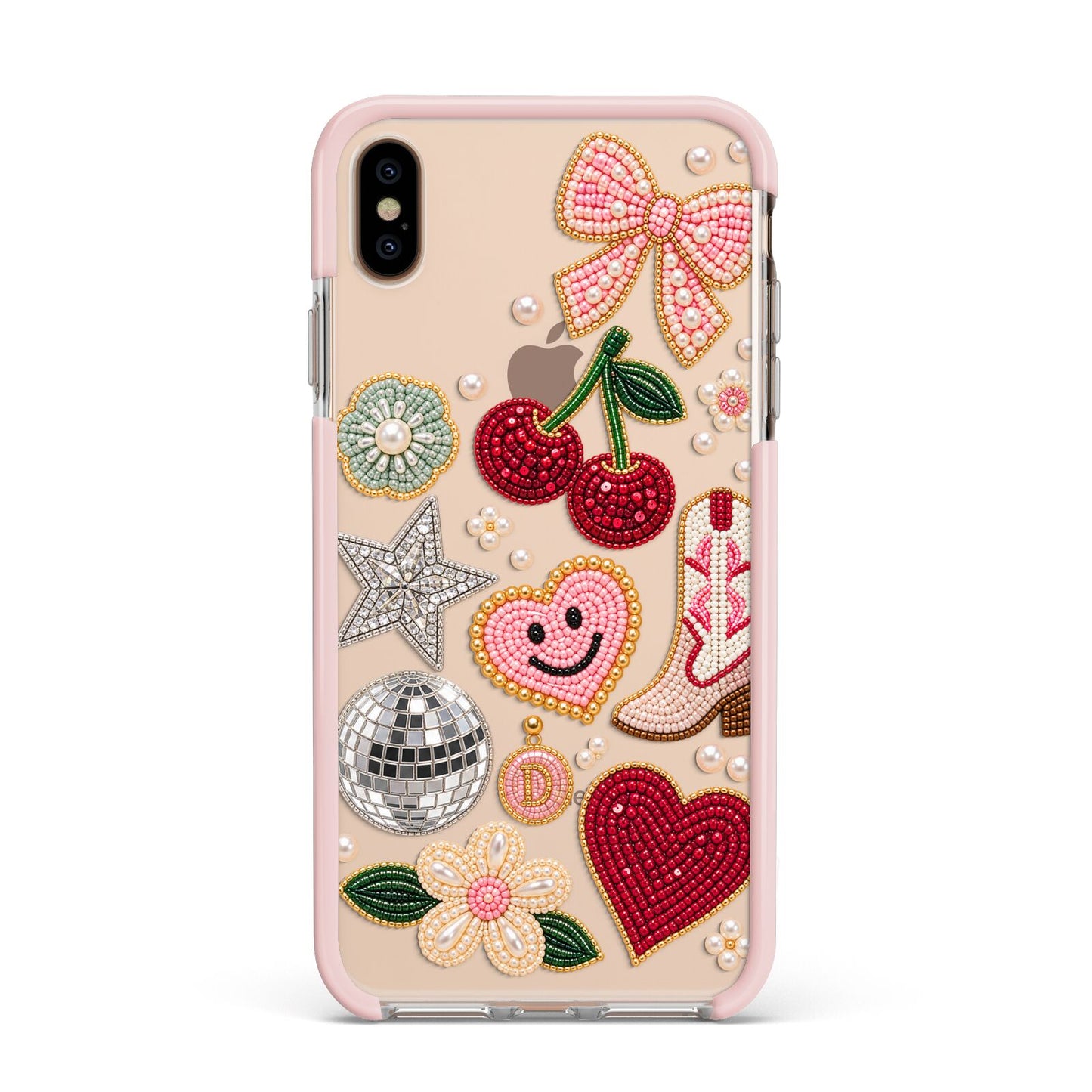 Cowgirl Keepsakes Beaded Charms Apple iPhone Xs Max Impact Case Pink Edge on Gold Phone