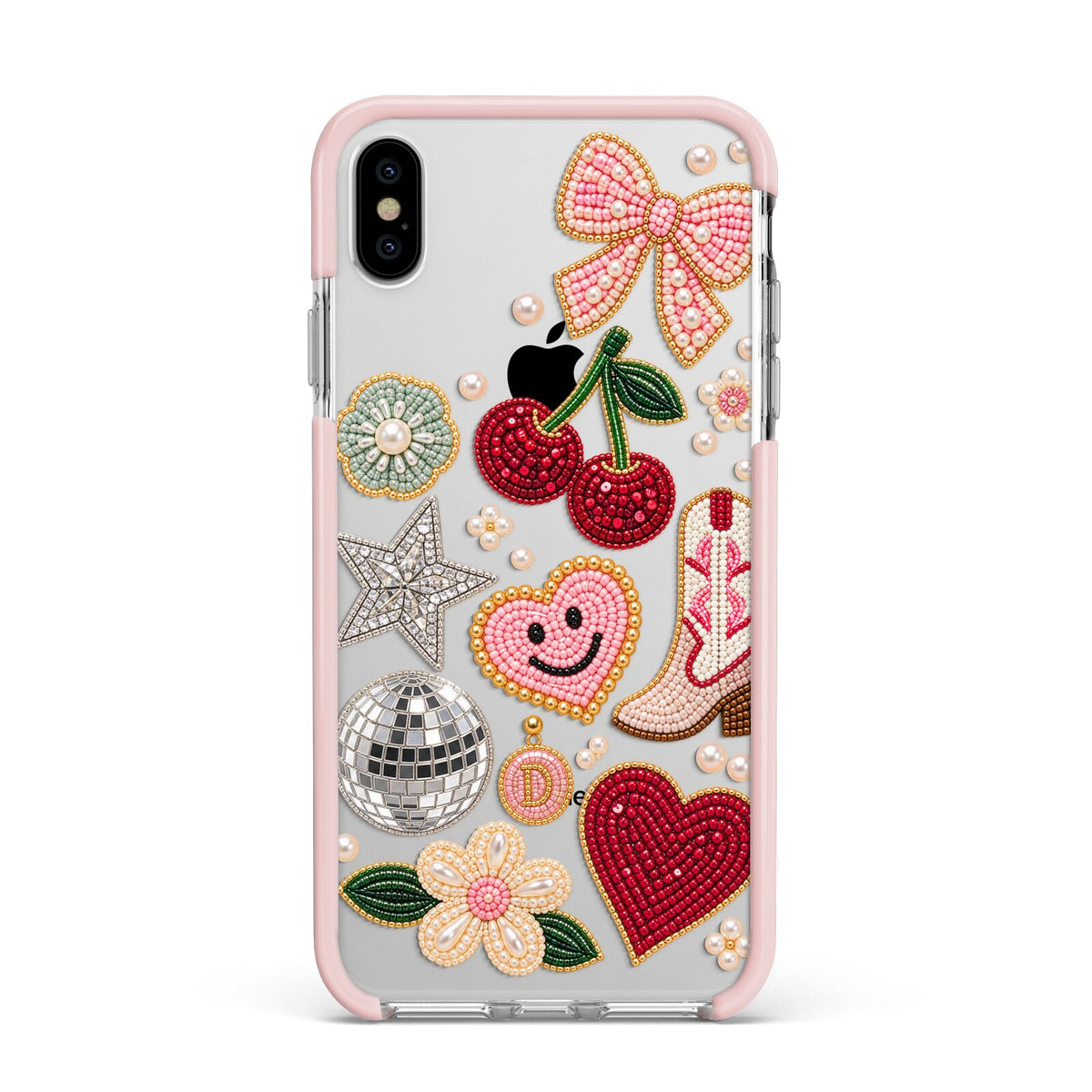 Cowgirl Keepsakes Beaded Charms Apple iPhone Xs Max Impact Case Pink Edge on Silver Phone