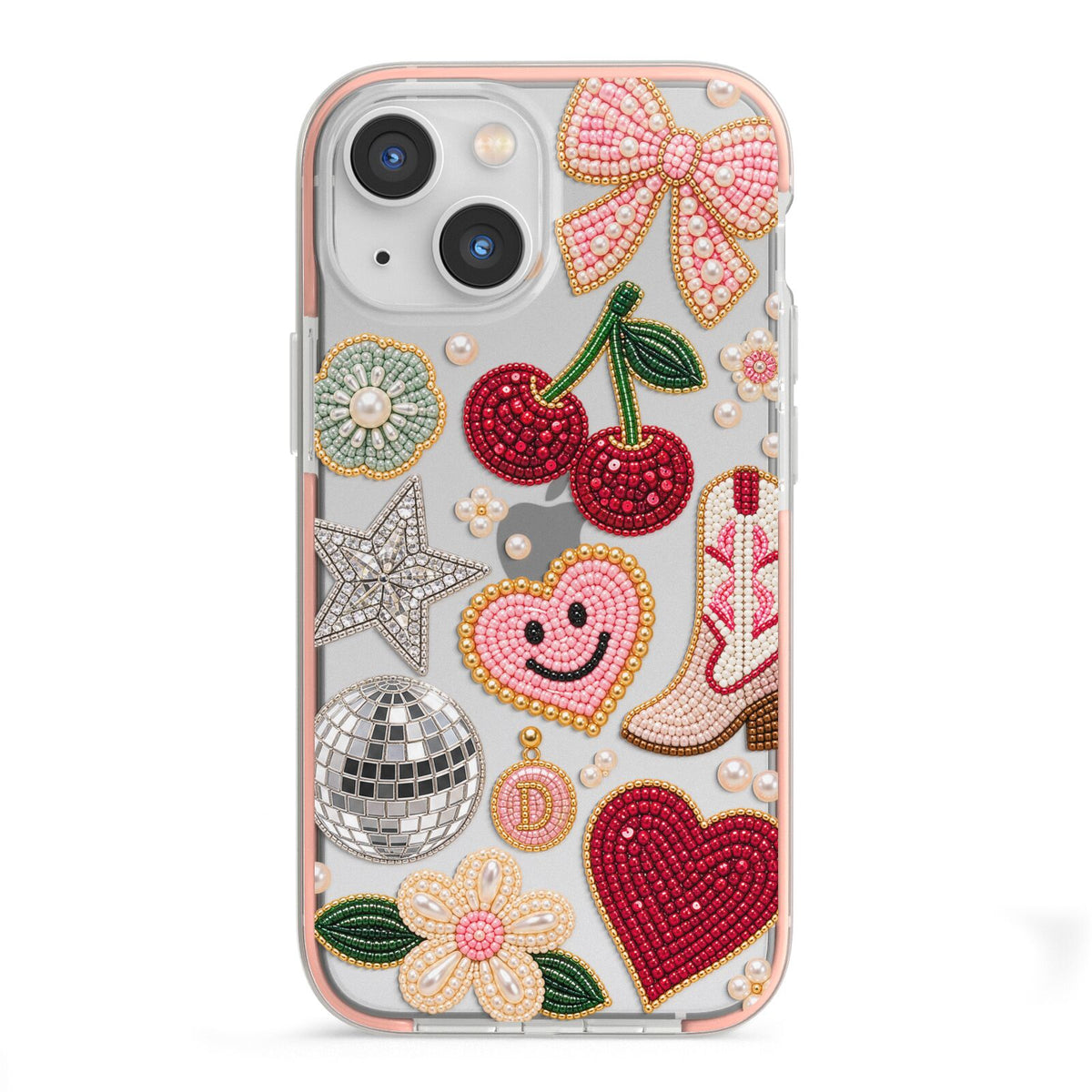 Cowgirl Keepsakes Beaded Charms iPhone 13 Mini TPU Impact Case with Pink Edges