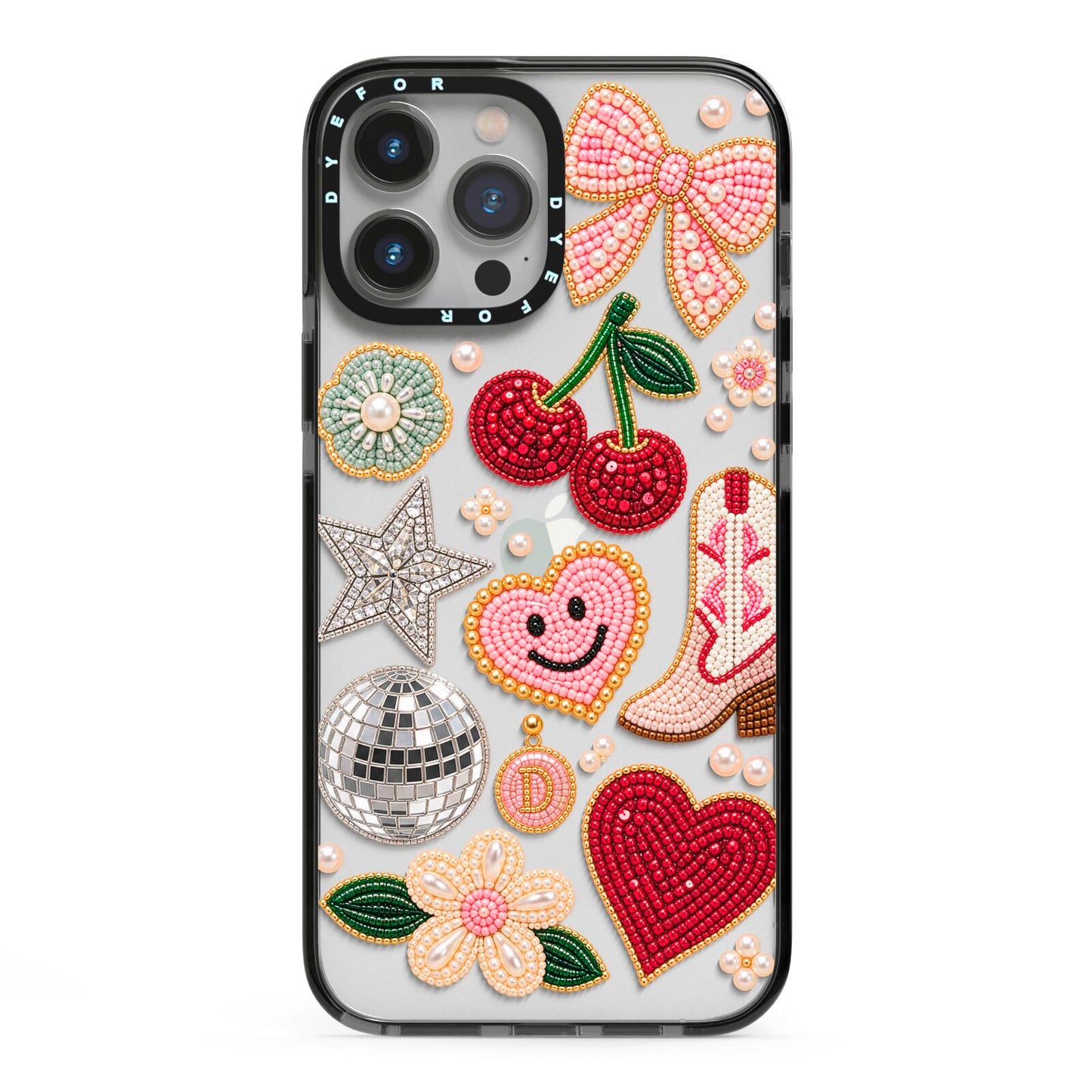 Cowgirl Keepsakes Beaded Charms iPhone 13 Pro Max Black Impact Case on Silver phone