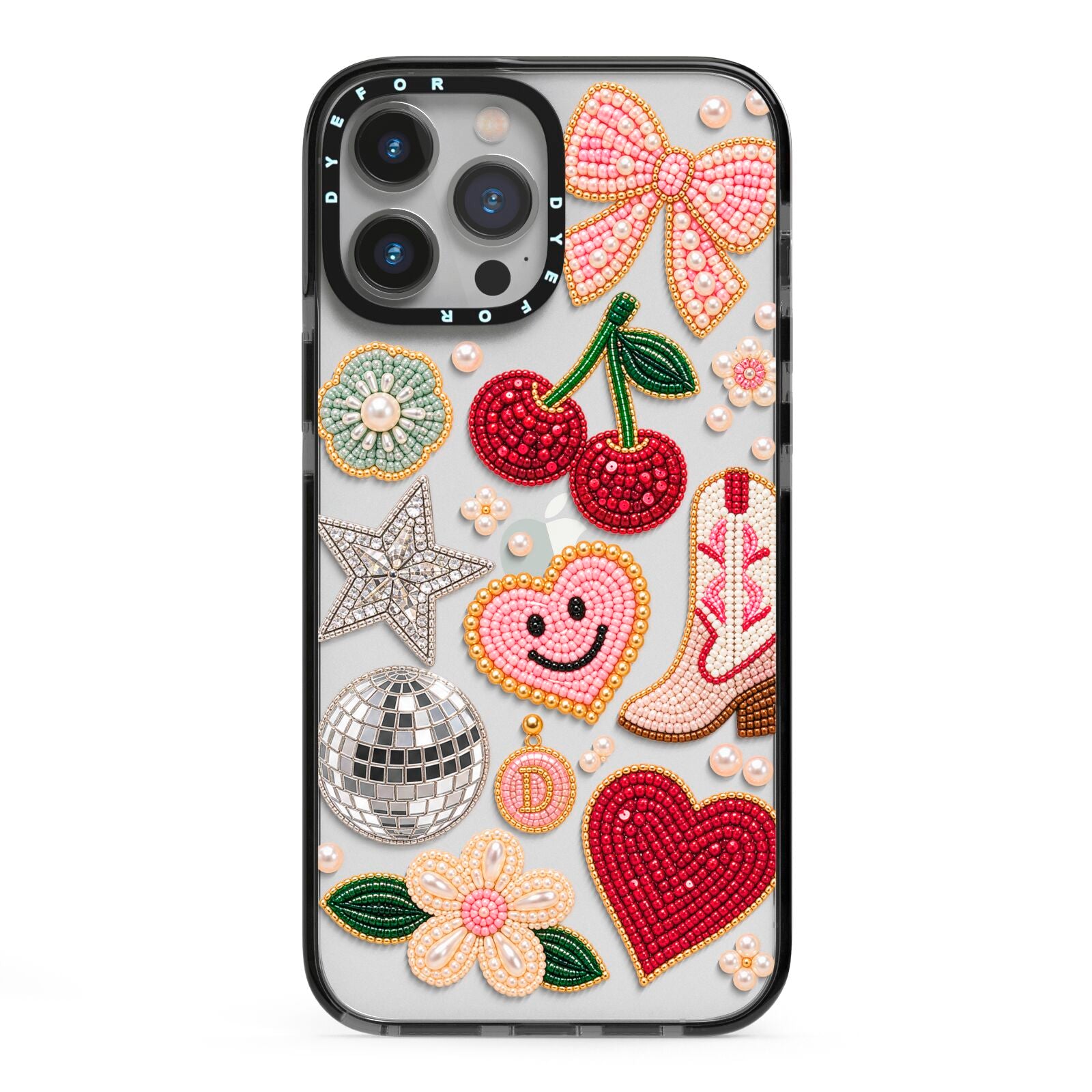 Cowgirl Keepsakes Beaded Charms iPhone 13 Pro Max Black Impact Case on Silver phone