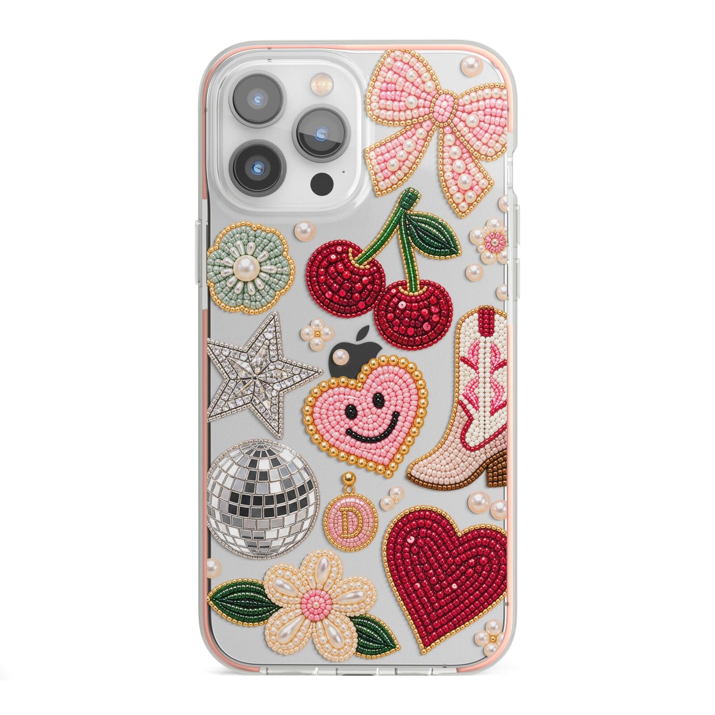 Cowgirl Keepsakes Beaded Charms iPhone 13 Pro Max TPU Impact Case with Pink Edges