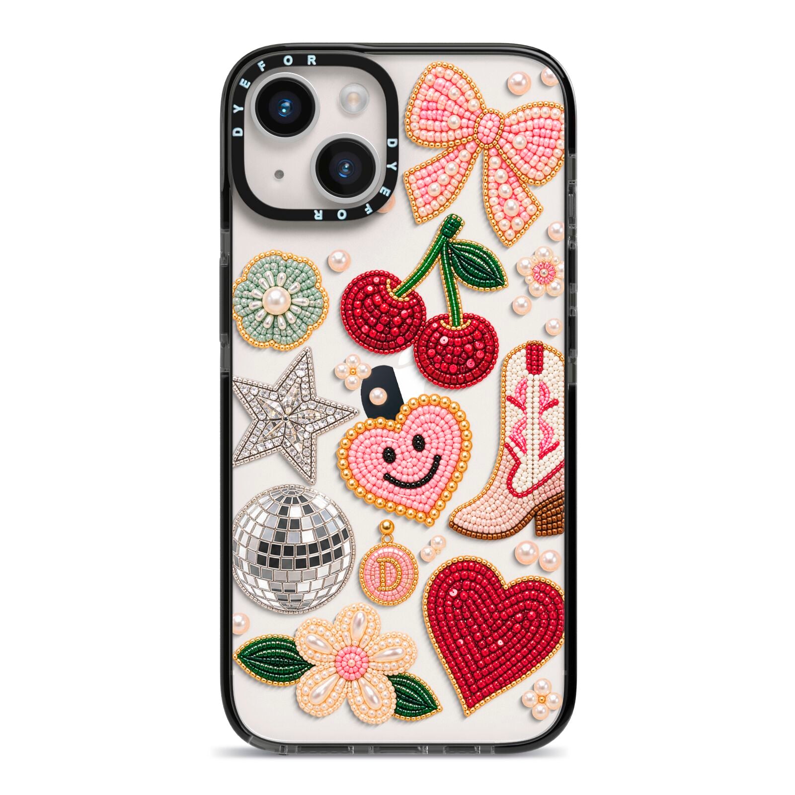 Cowgirl Keepsakes Beaded Charms iPhone 14 Black Impact Case on Silver phone