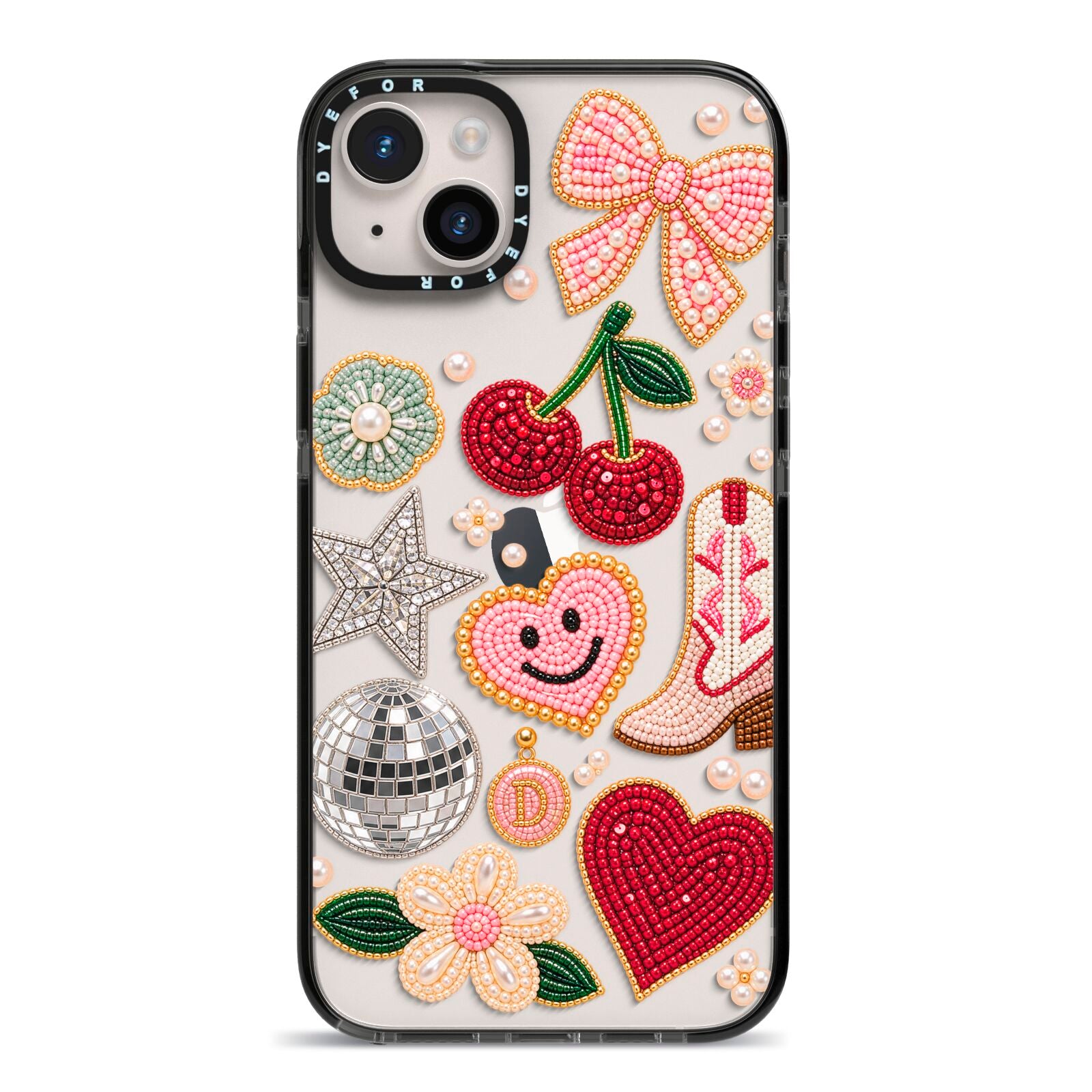 Cowgirl Keepsakes Beaded Charms iPhone 14 Plus Black Impact Case on Silver phone