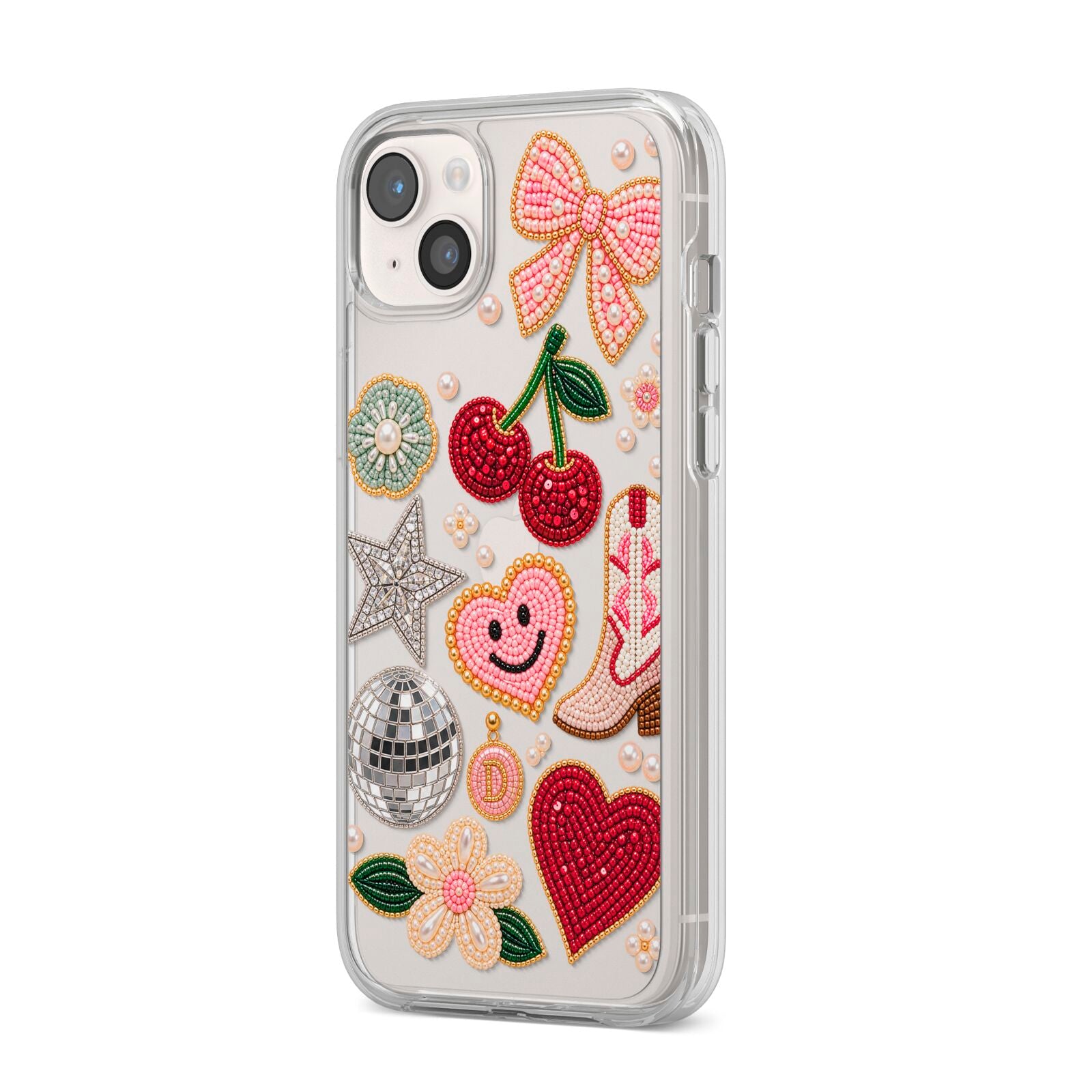 Cowgirl Keepsakes Beaded Charms iPhone 14 Plus Clear Tough Case Starlight Angled Image