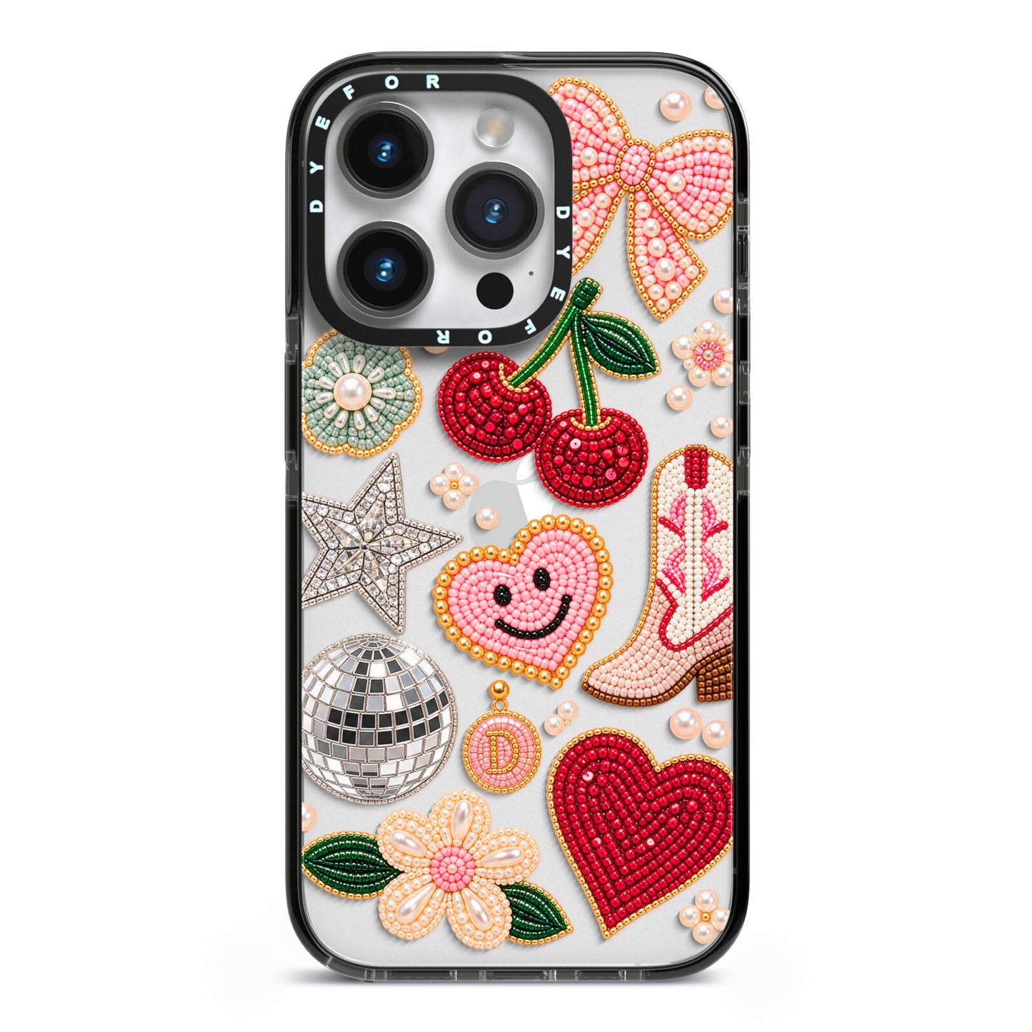 Cowgirl Keepsakes Beaded Charms iPhone 14 Pro Black Impact Case on Silver phone