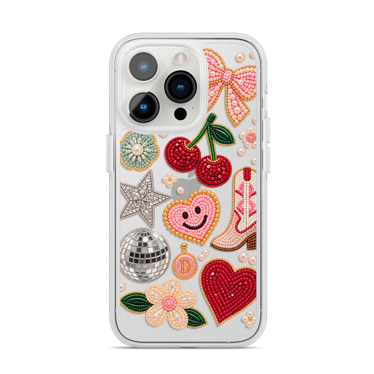 Cowgirl Keepsakes Beaded Charms iPhone 14 Pro Clear Tough Case Silver