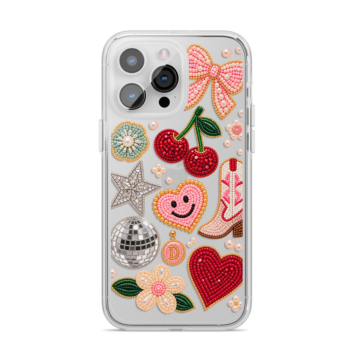 Cowgirl Keepsakes Beaded Charms iPhone 14 Pro Max Clear Tough Case Silver