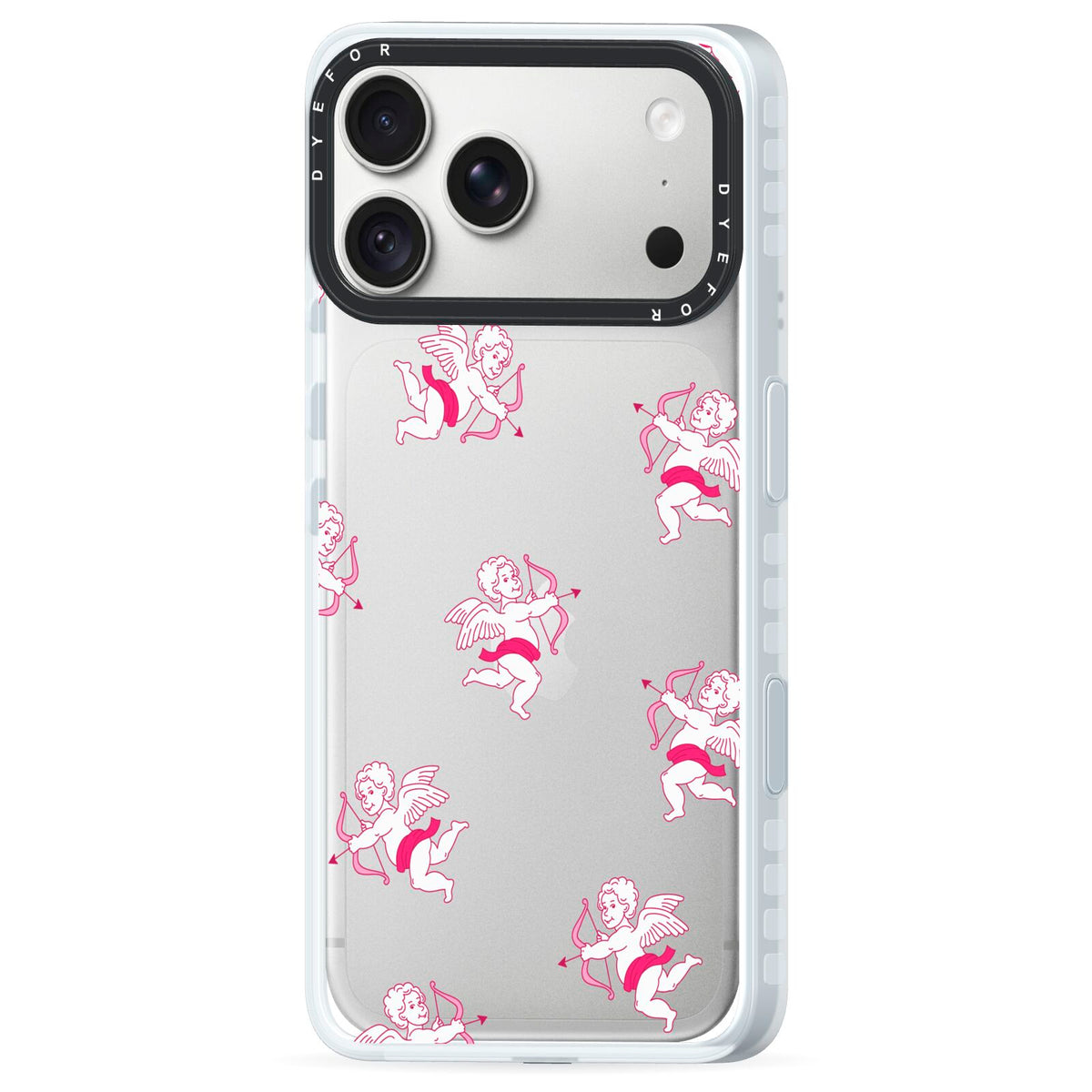 Cupid iPhone 18 Pro Black Impact Pre order Case Side Angle on Silver phone