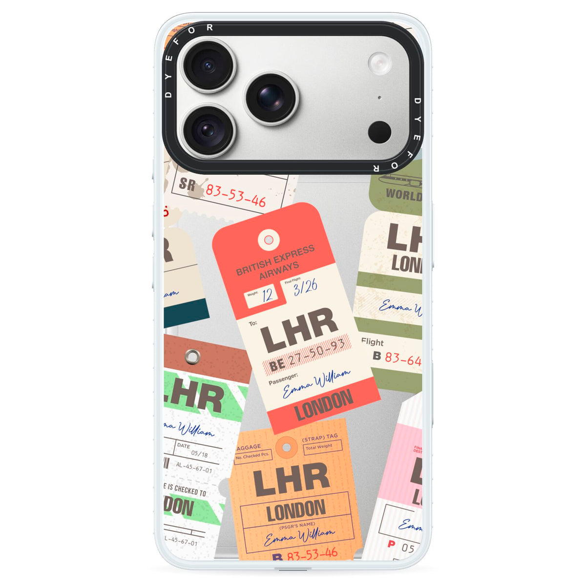 Custom Baggage Tag Collage iPhone 18 Pro Black Impact Pre order Case on Silver phone