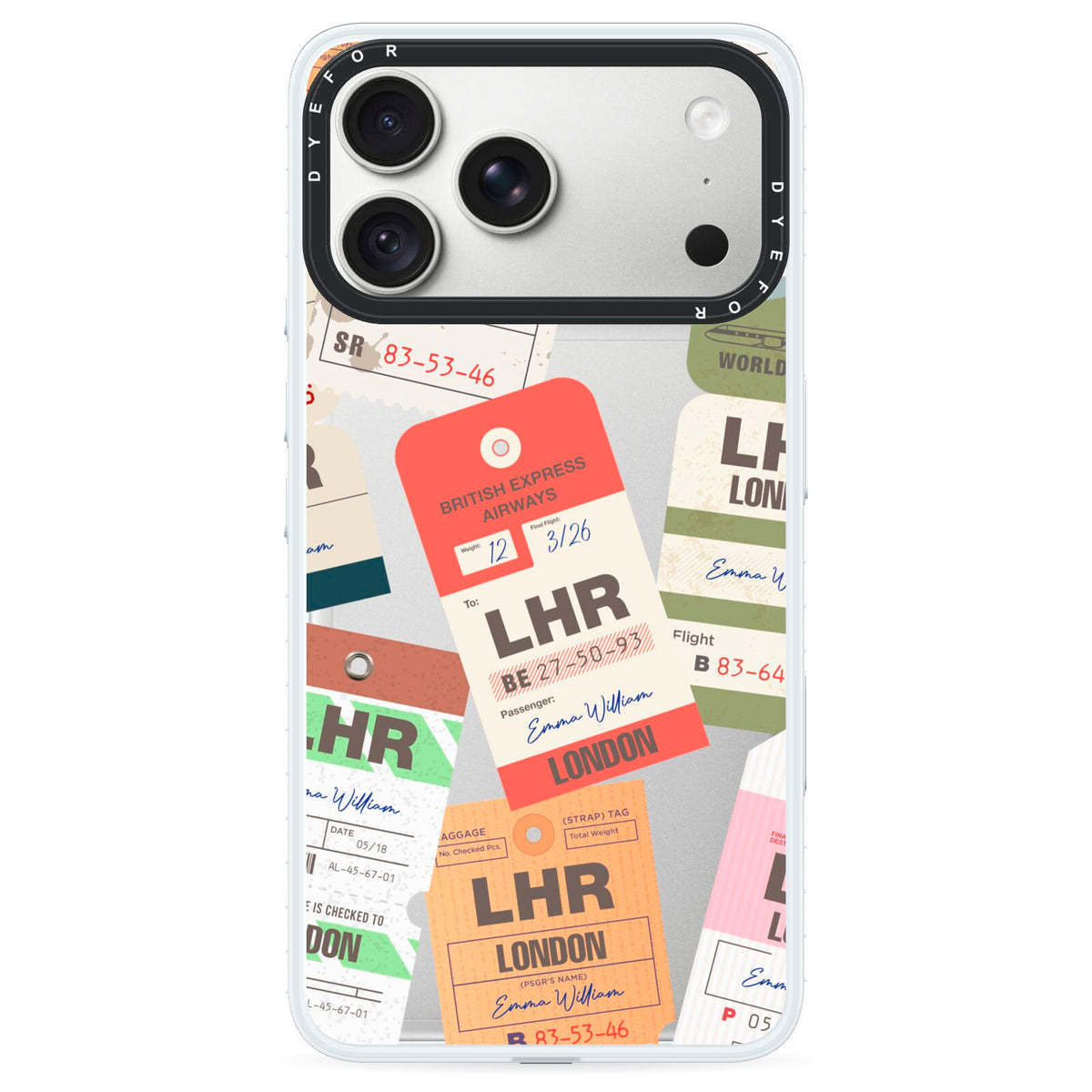 Custom Baggage Tag Collage iPhone 18 Pro Max Black Impact Pre order Case on Silver phone