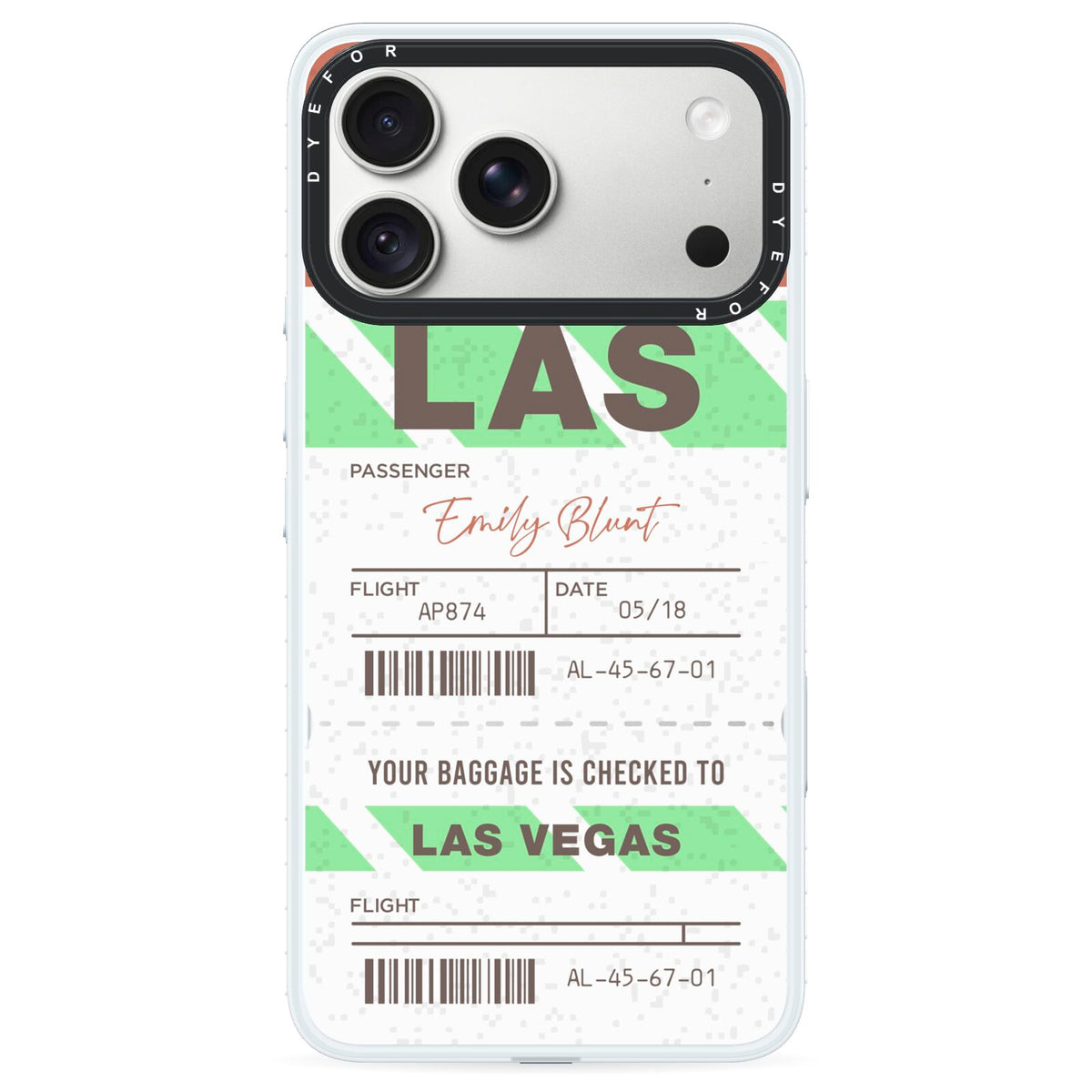 Custom Baggage Tag iPhone 18 Pro Black Impact Pre order Case on Silver phone