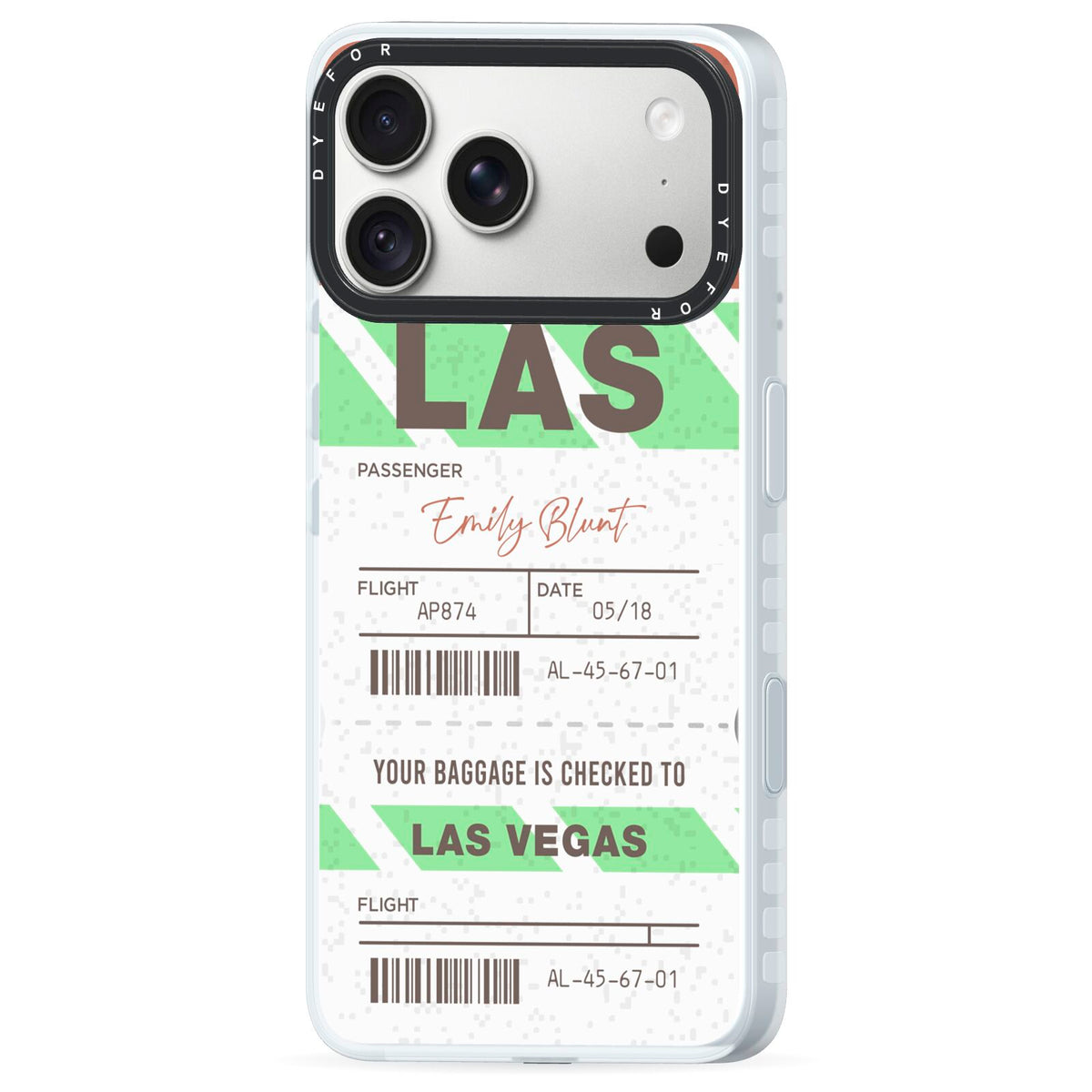 Custom Baggage Tag iPhone 18 Pro Max Black Impact Pre order Case Side Angle on Silver phone