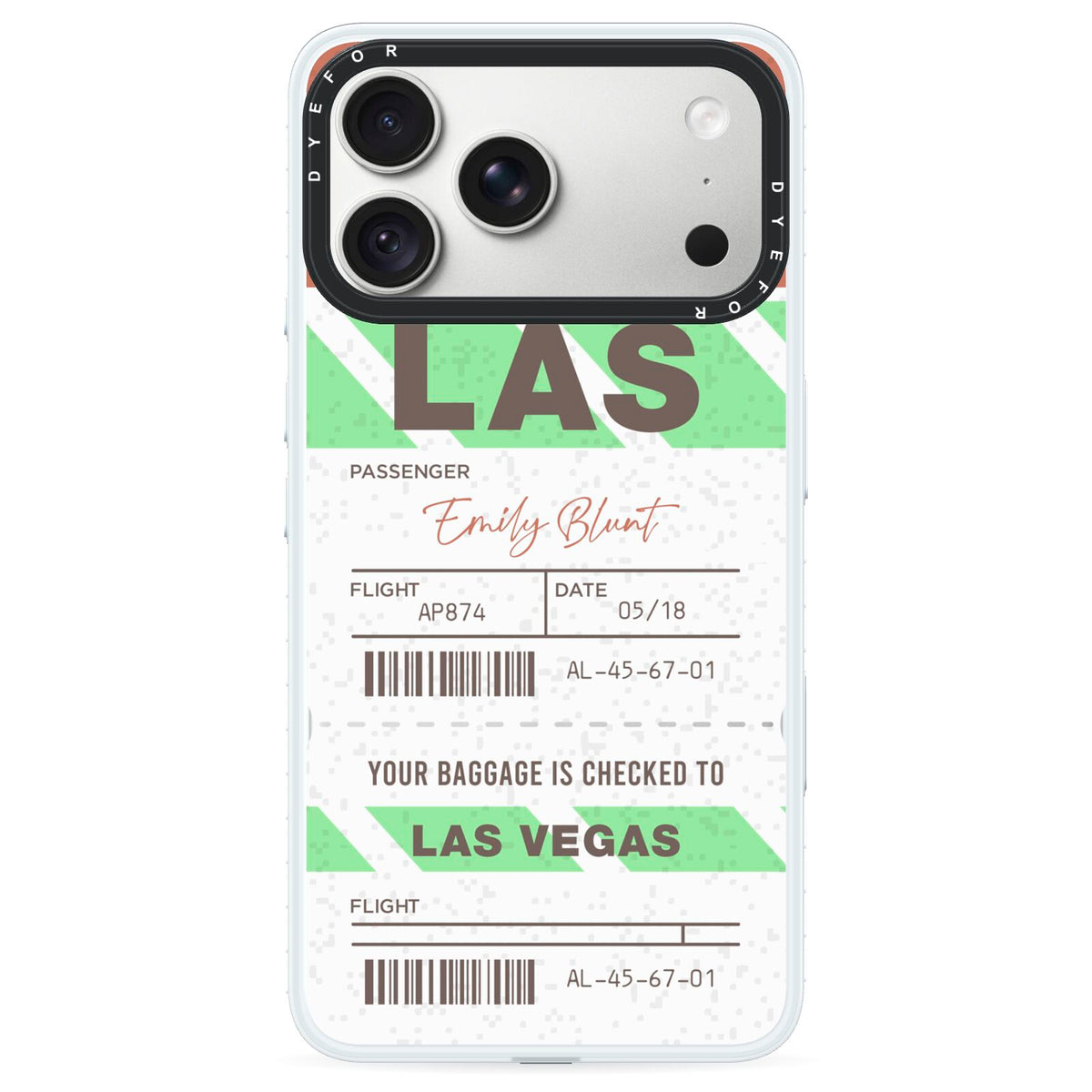 Custom Baggage Tag iPhone 18 Pro Max Black Impact Pre order Case on Silver phone