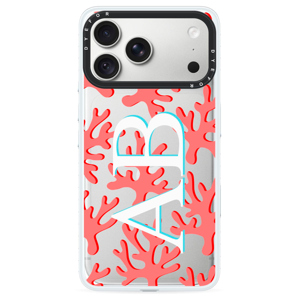 Custom Coral Initials iPhone 18 Pro Max Black Impact Pre order Case on Silver phone