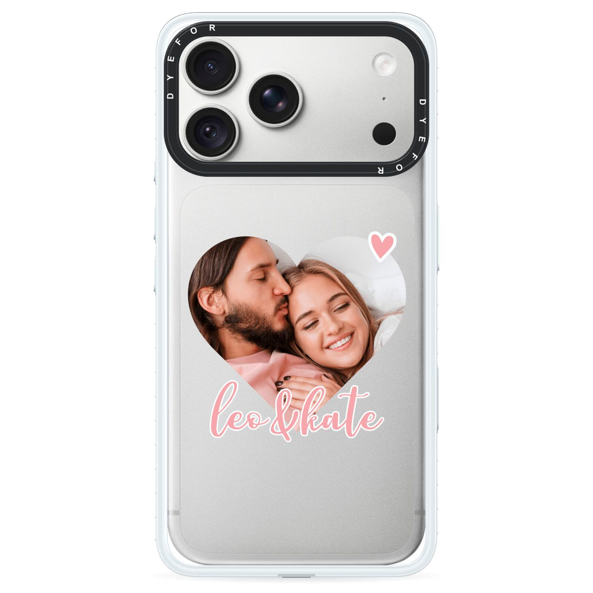 Custom Couples Photo iPhone 18 Pro Black Impact Pre order Case on Silver phone