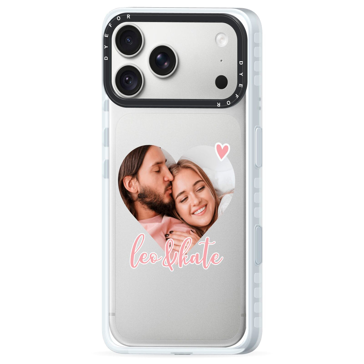 Custom Couples Photo iPhone 18 Pro Max Black Impact Pre order Case Side Angle on Silver phone