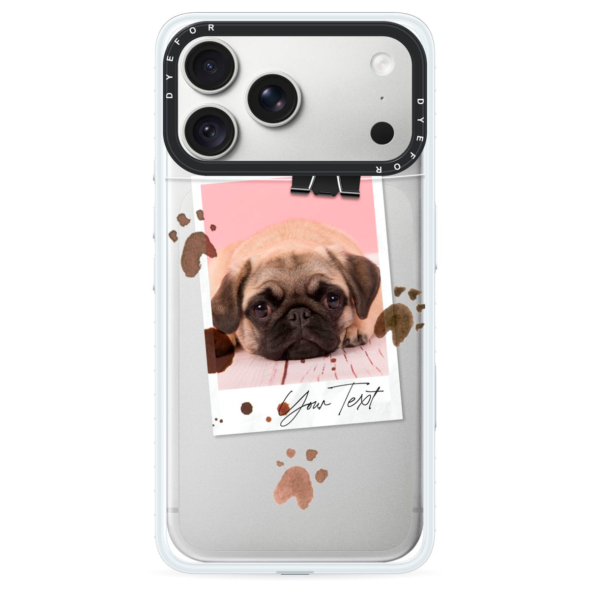 Custom Dog Picture with Name iPhone 18 Pro Black Impact Pre order Case on Silver phone